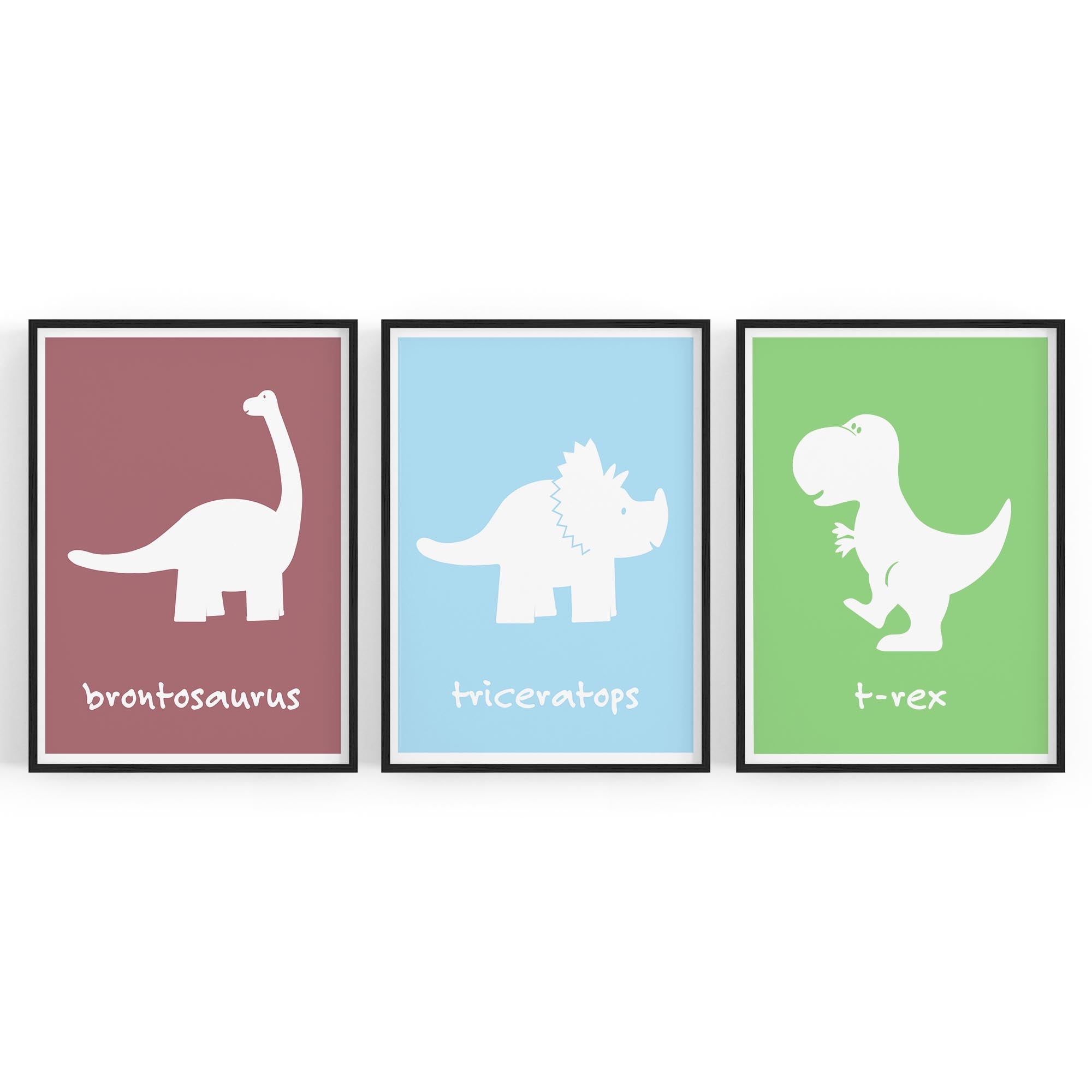 Set of Cartoon Dinosaur Nursery Bedroom Wall Art #2