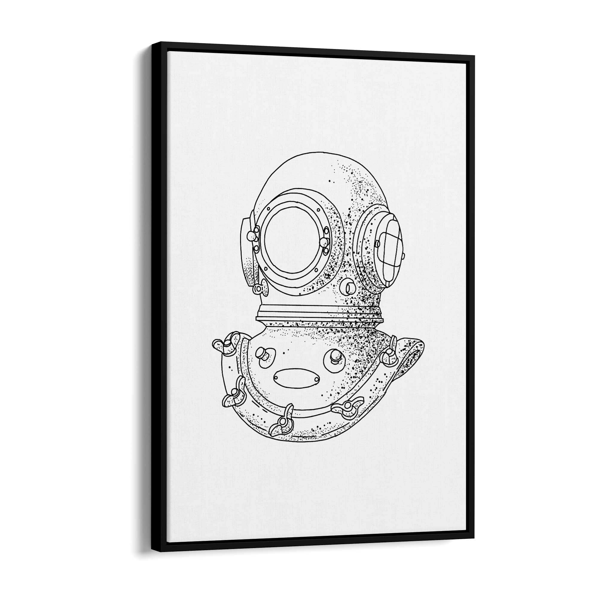 Diving Helmet Drawing Nautical Coastal Wall Art #1