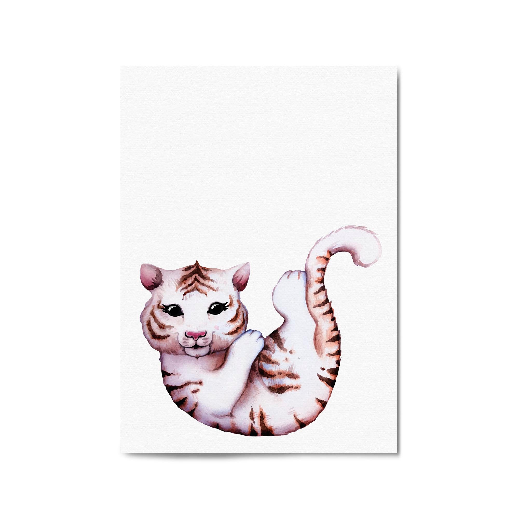 Cartoon White Tiger Cute Nursery Baby Animal Art