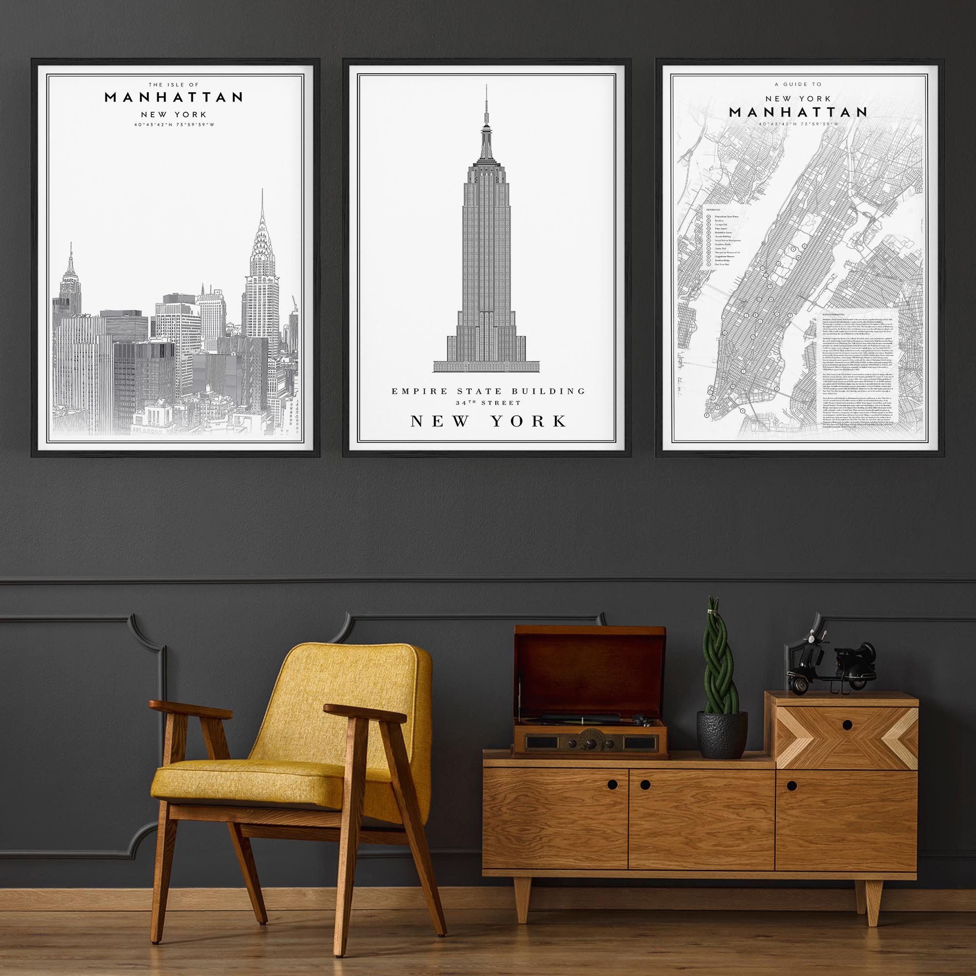 Set of New York Wall Minimal Black & White Art