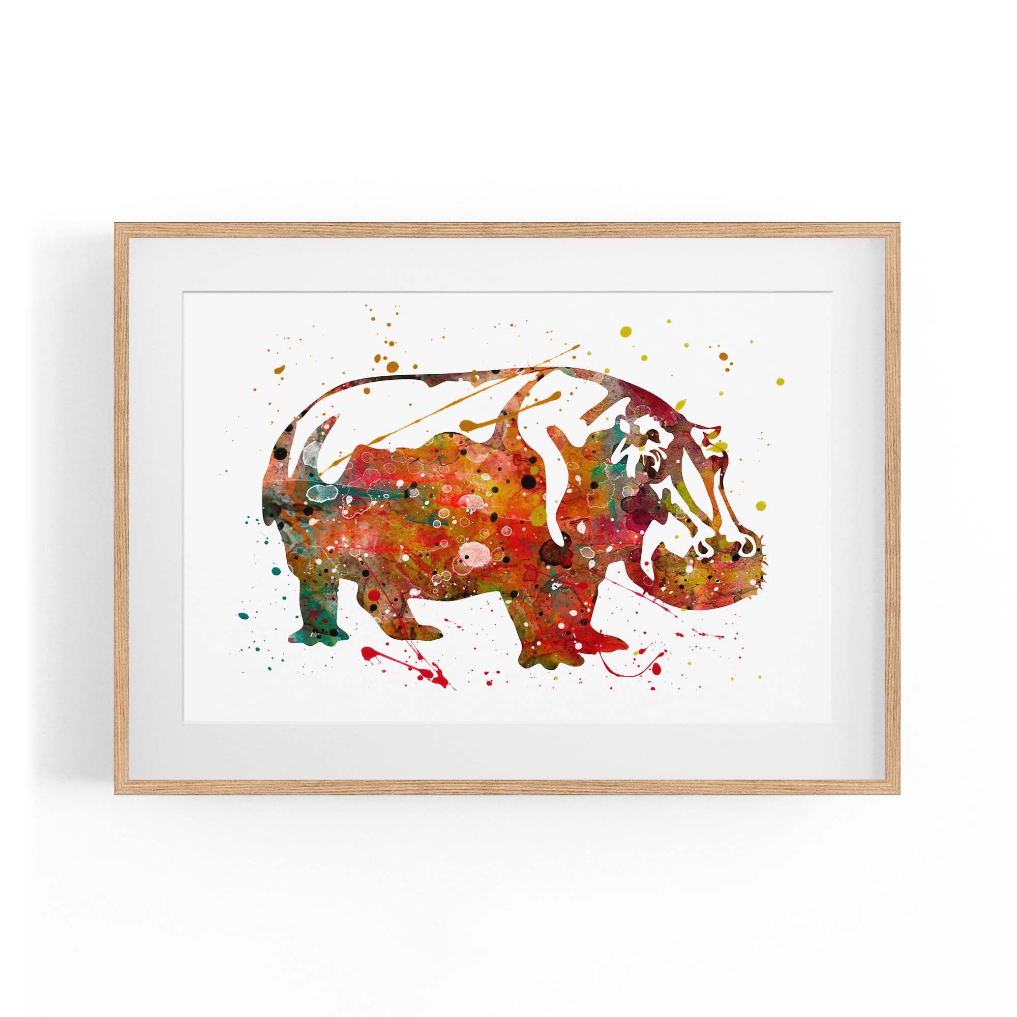 Watercolour Hippo Painting Animal Nursery Wall Art