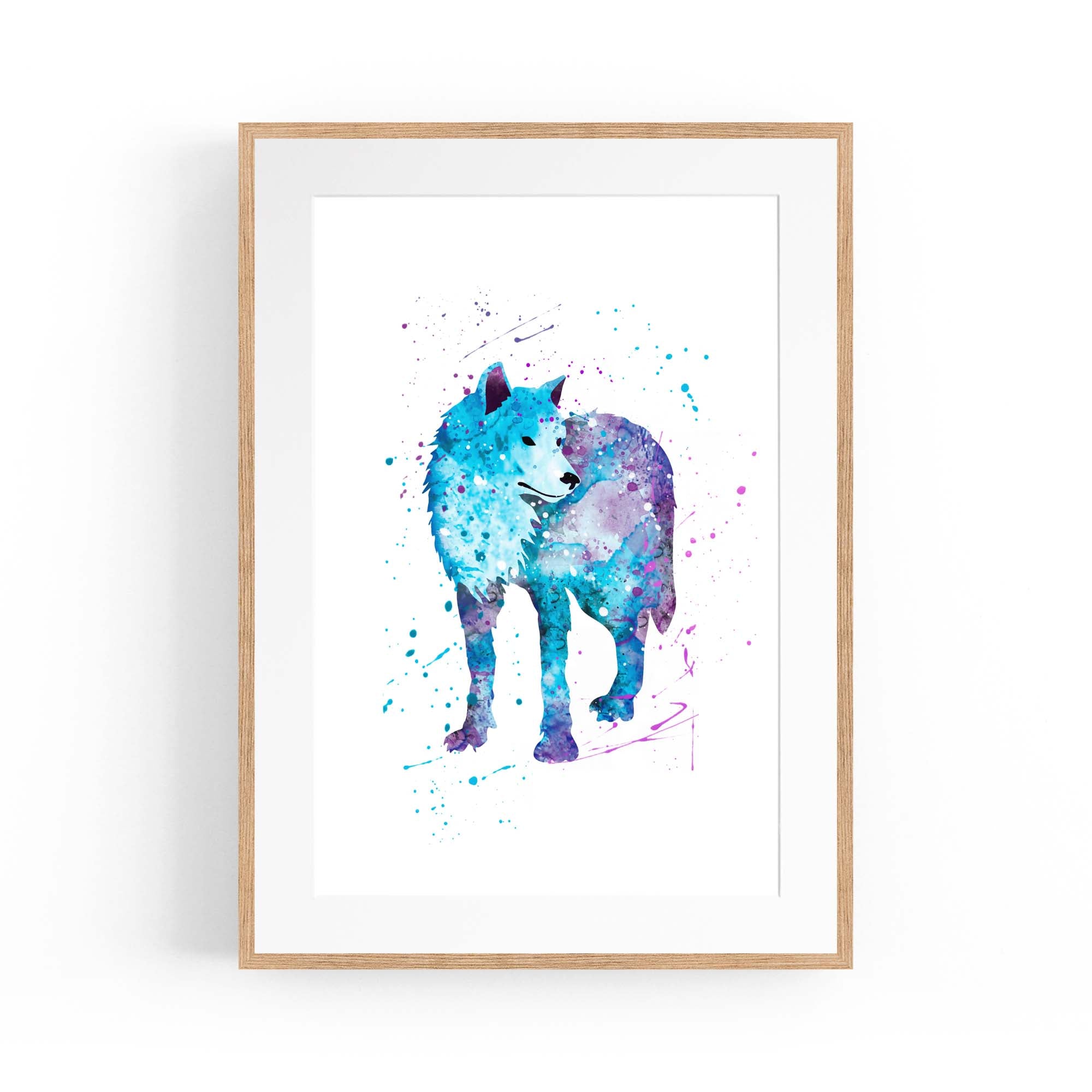 Blue Lone Wolf Cute Animal Painting Wall Art