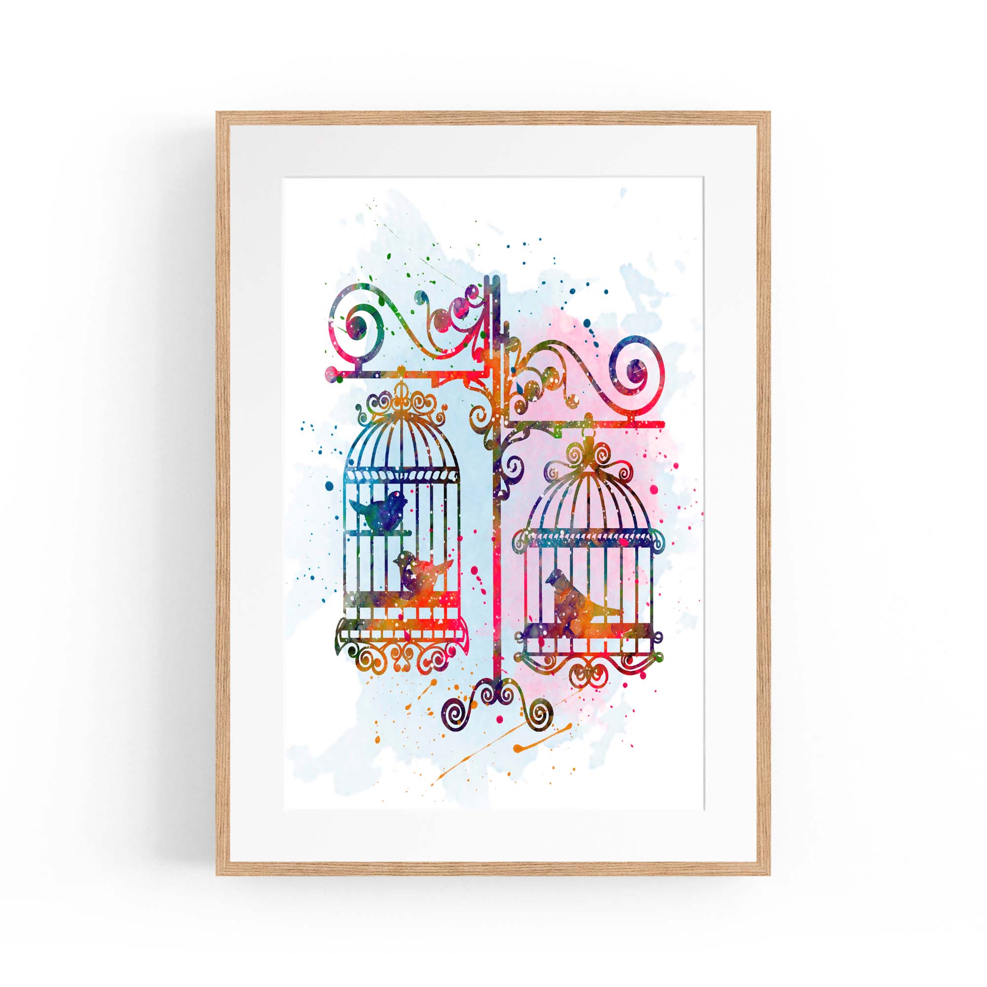 Birds In Cages Cute Decoration Wall Art