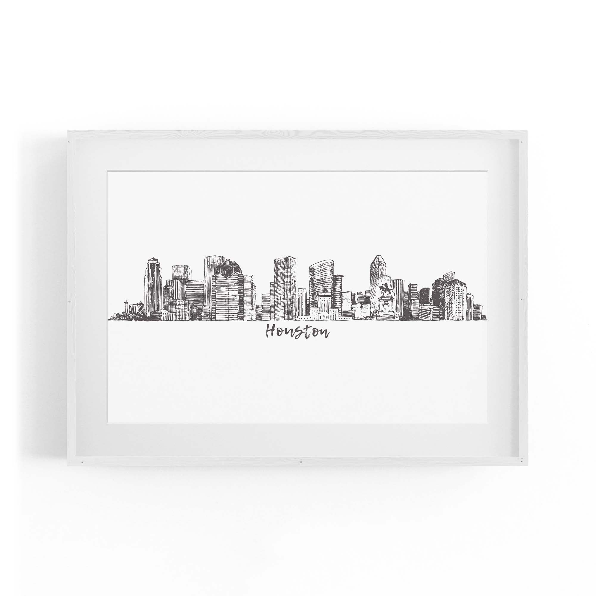Houston Texas Skyline Drawing Minimal Wall Art
