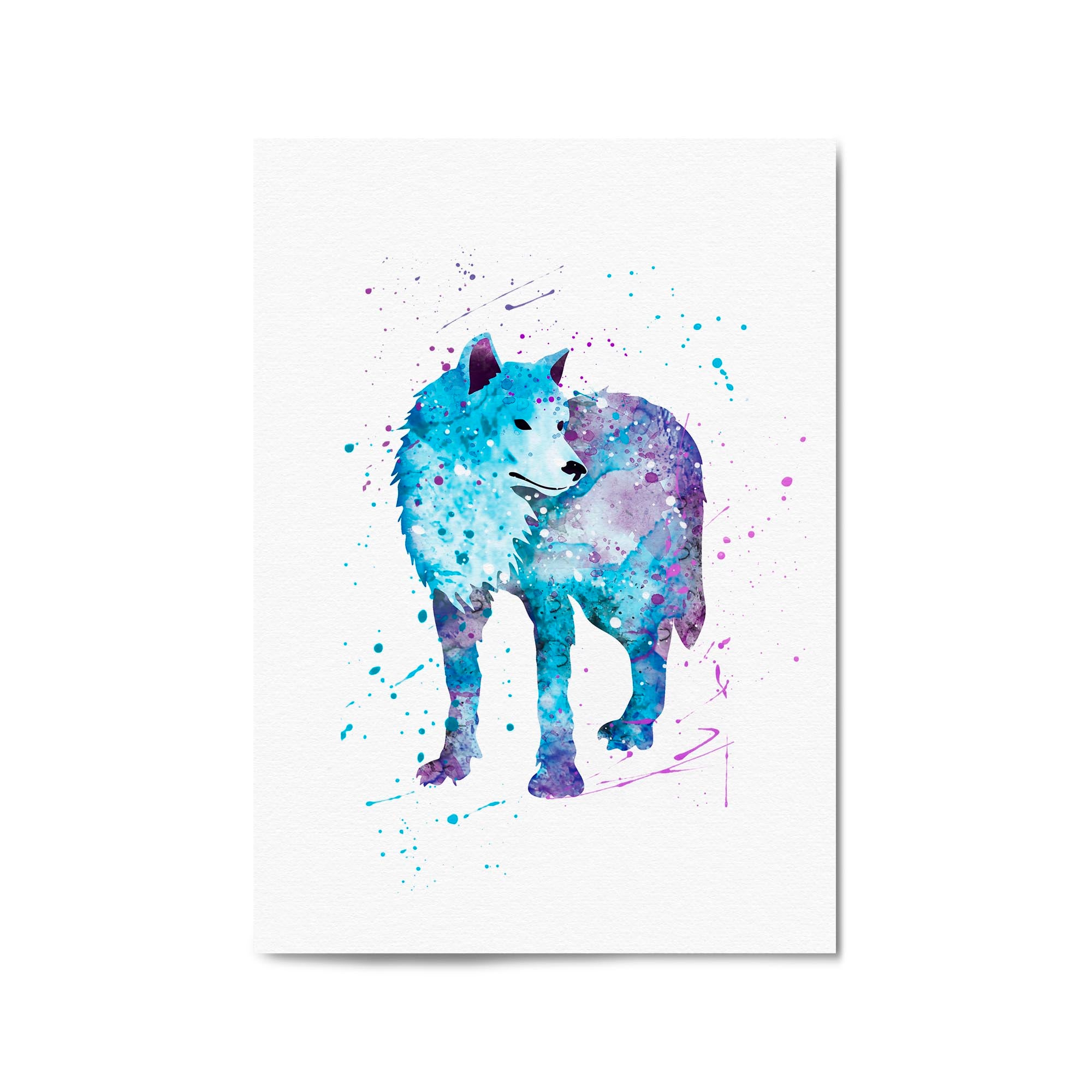 Blue Lone Wolf Cute Animal Painting Wall Art