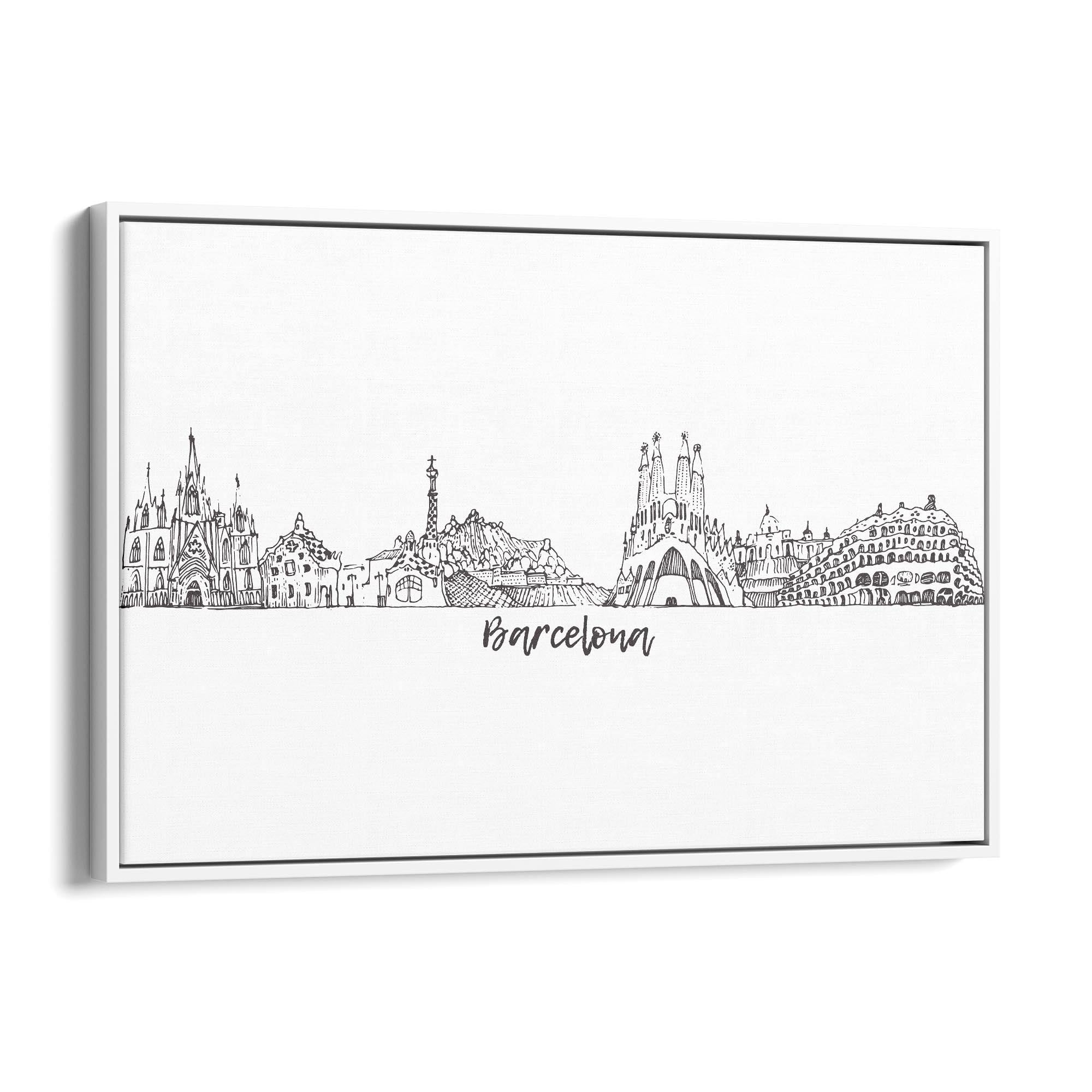 Barcelona Spain Minimal Drawing Cityscape Wall Art