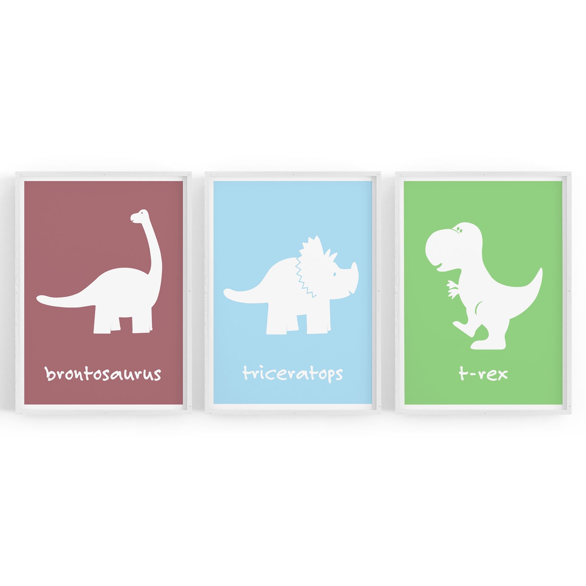 Set of Cartoon Dinosaur Nursery Bedroom Wall Art #2