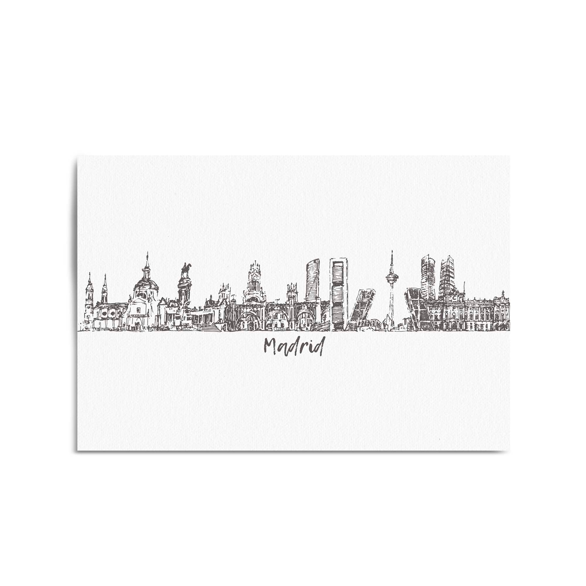 Madrid Spain Cityscape Drawing Travel Wall Art