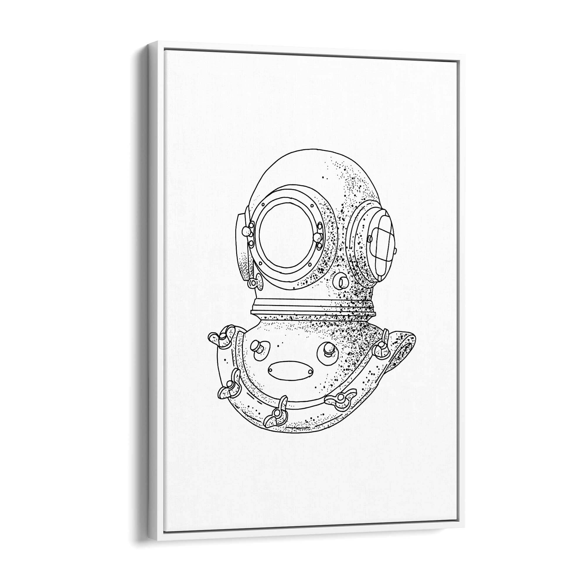 Diving Helmet Drawing Nautical Coastal Wall Art #1