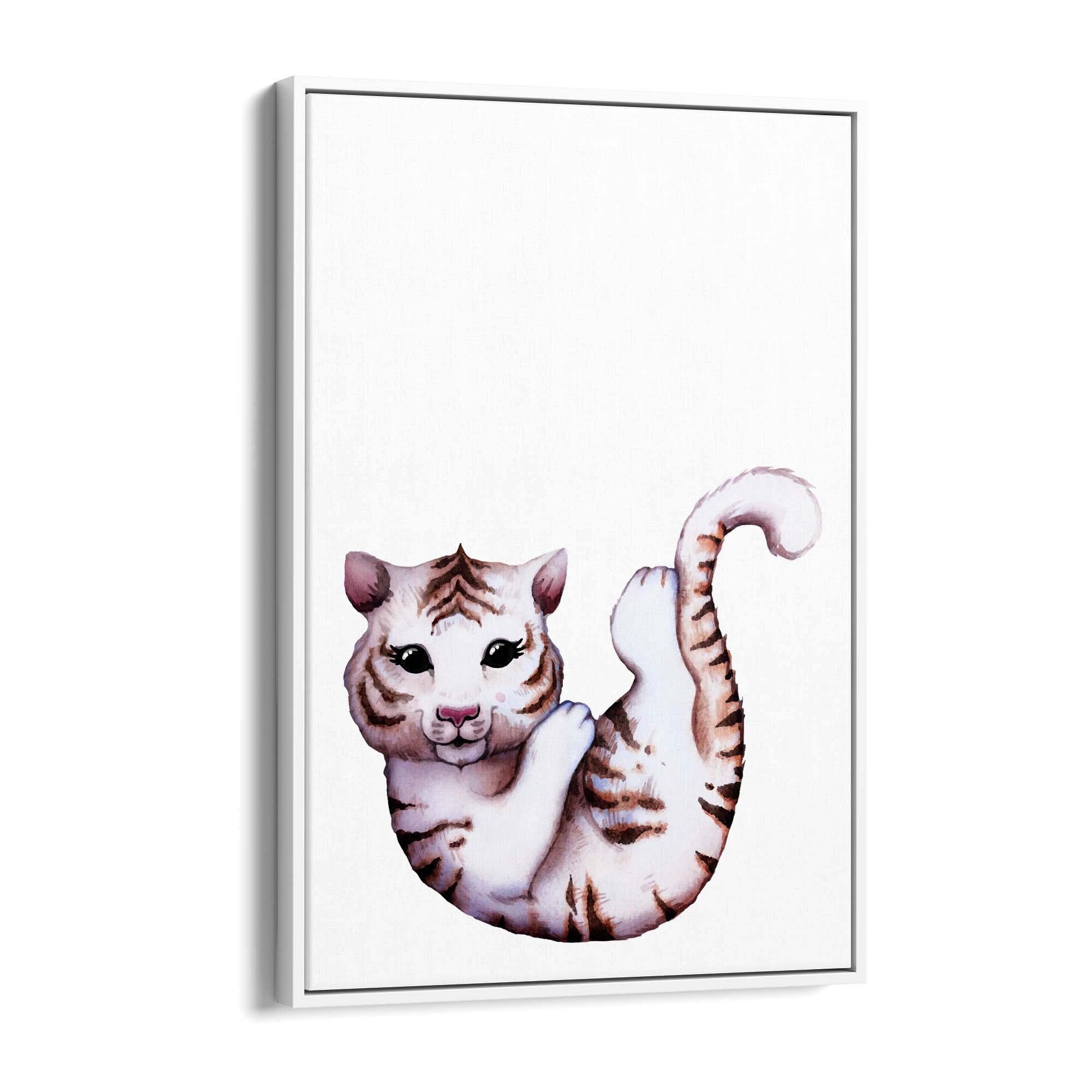Cartoon White Tiger Cute Nursery Baby Animal Art