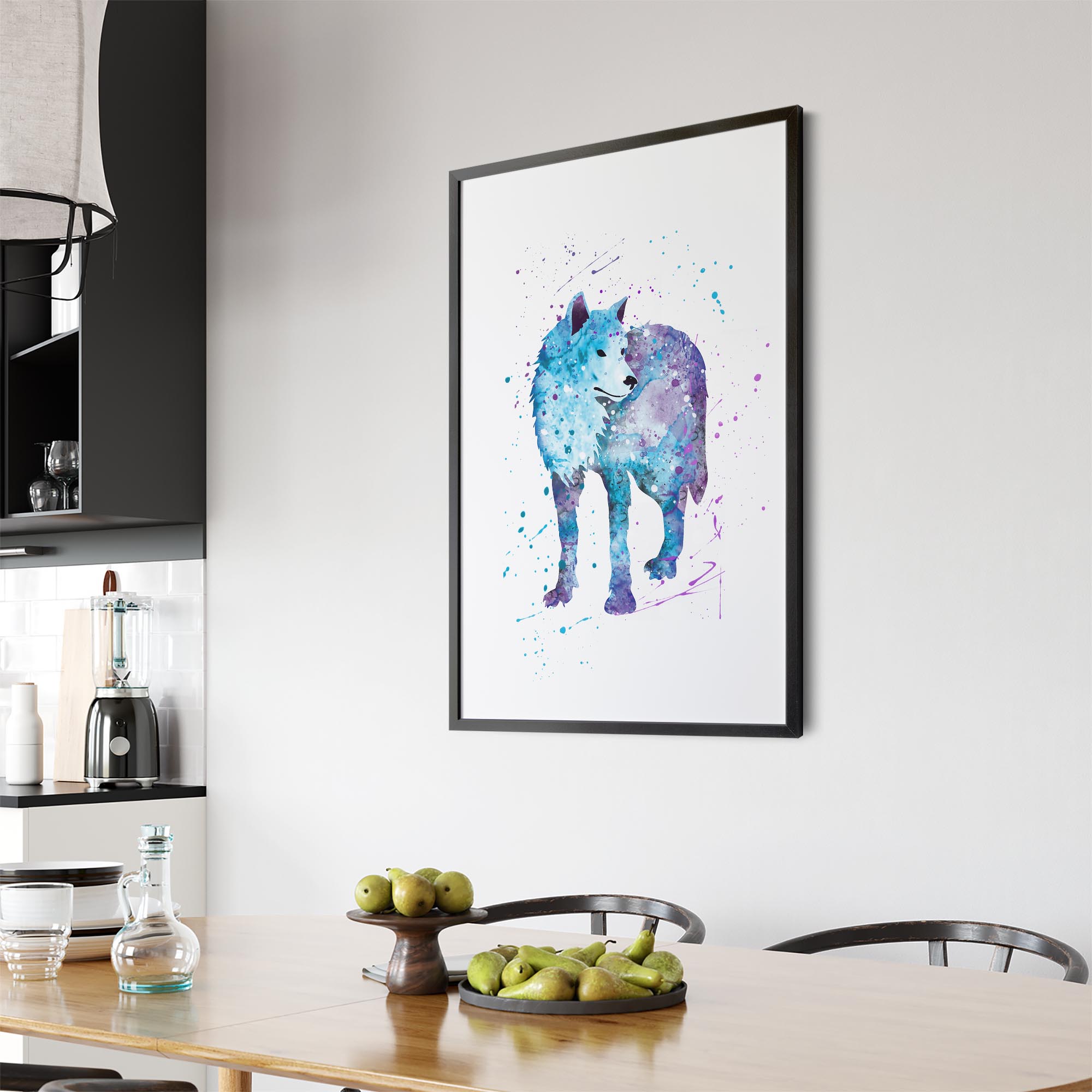 Blue Lone Wolf Cute Animal Painting Wall Art