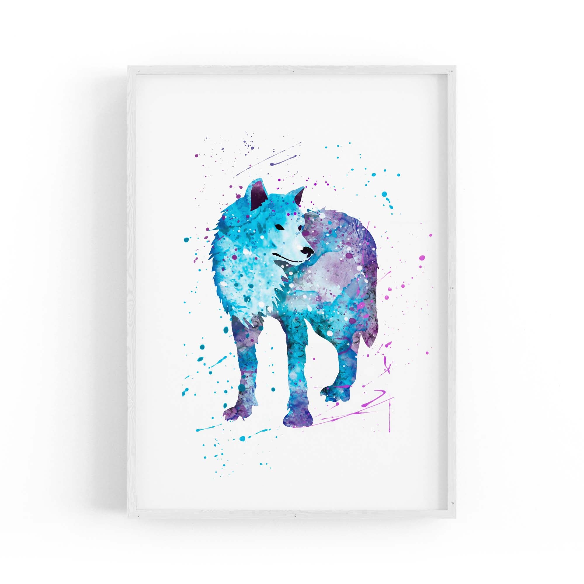 Blue Lone Wolf Cute Animal Painting Wall Art