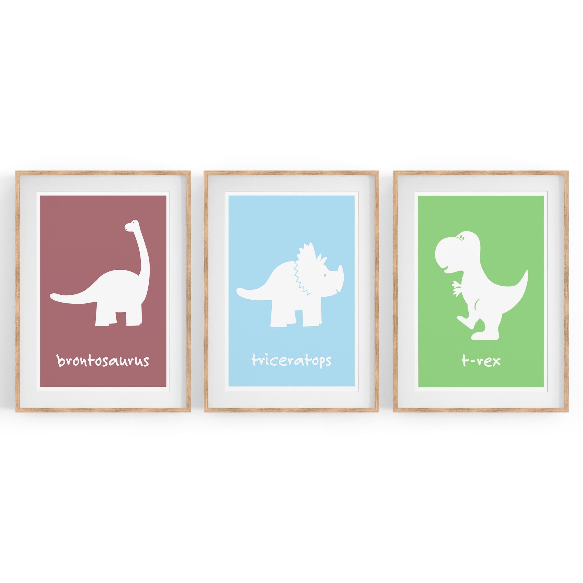 Set of Cartoon Dinosaur Nursery Bedroom Wall Art #2
