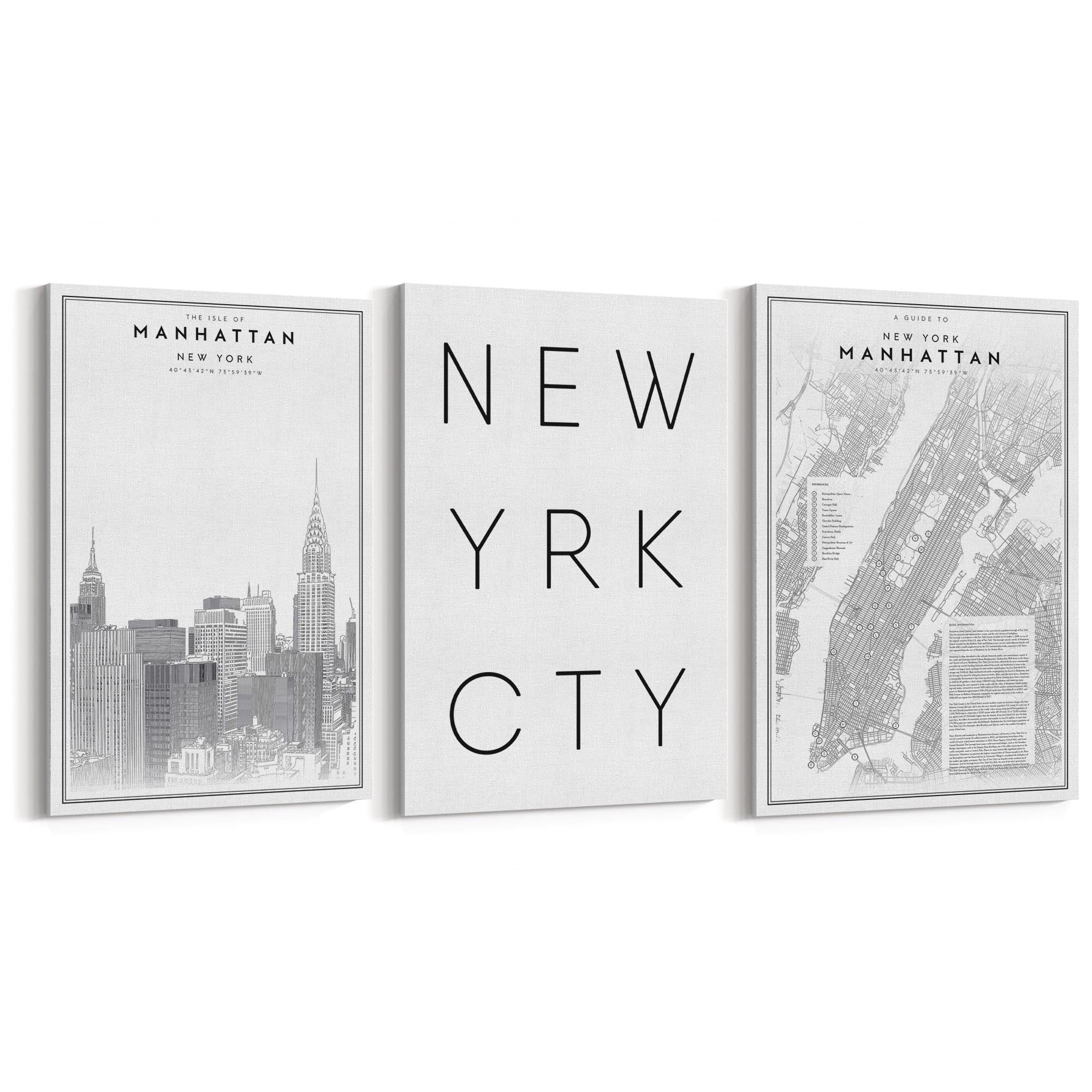 Set of New York Wall Minimal Black & White Art