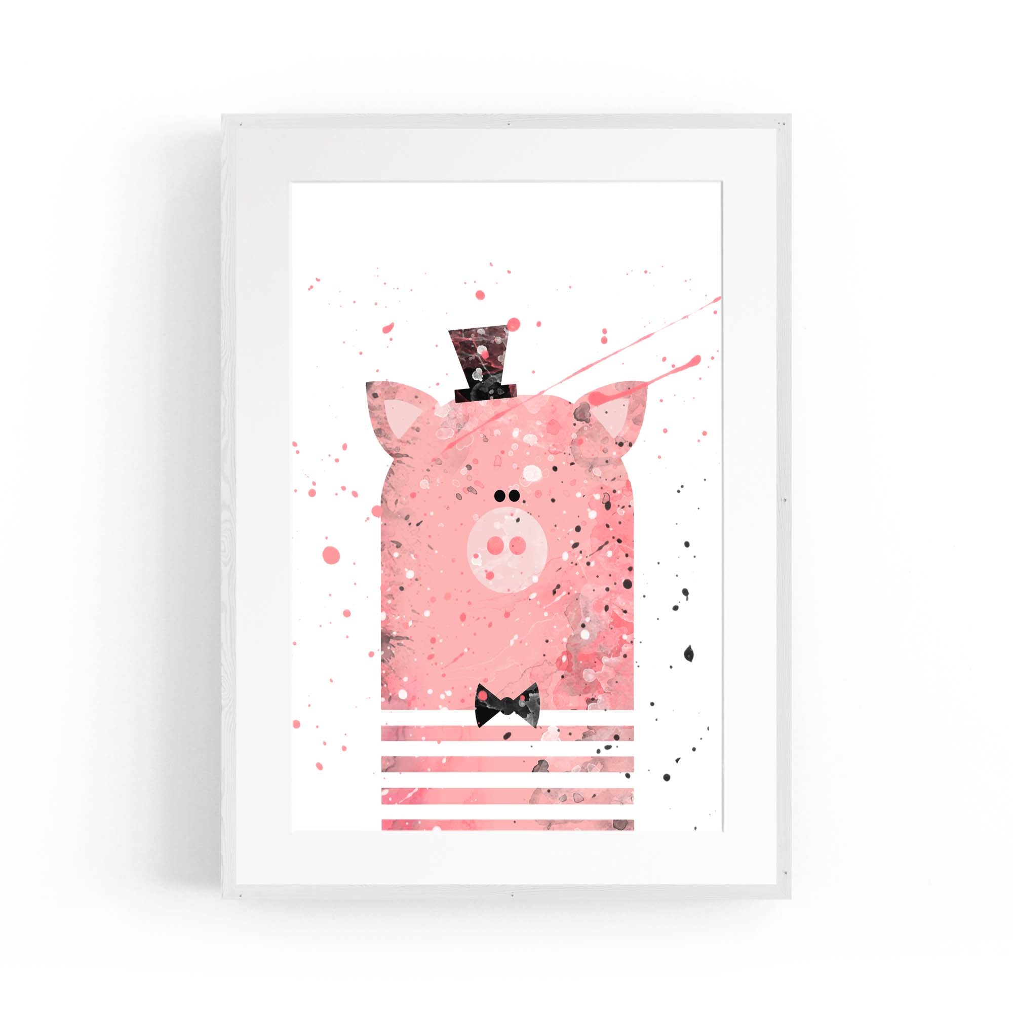 Pink Pig Nursery Cartoon Cute Animal Baby Wall Art