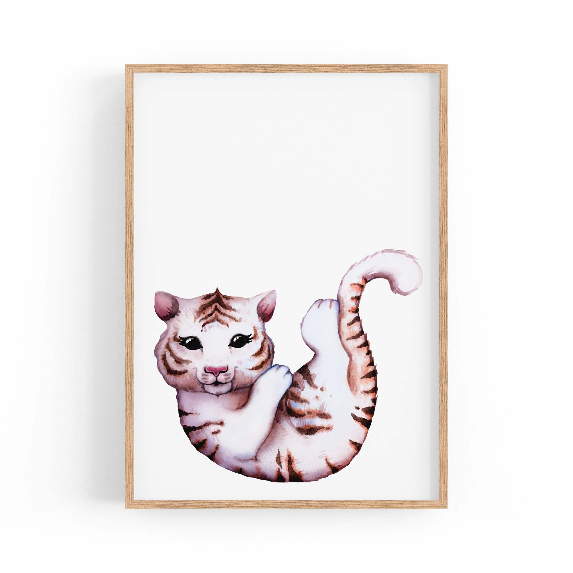 Cartoon White Tiger Cute Nursery Baby Animal Art
