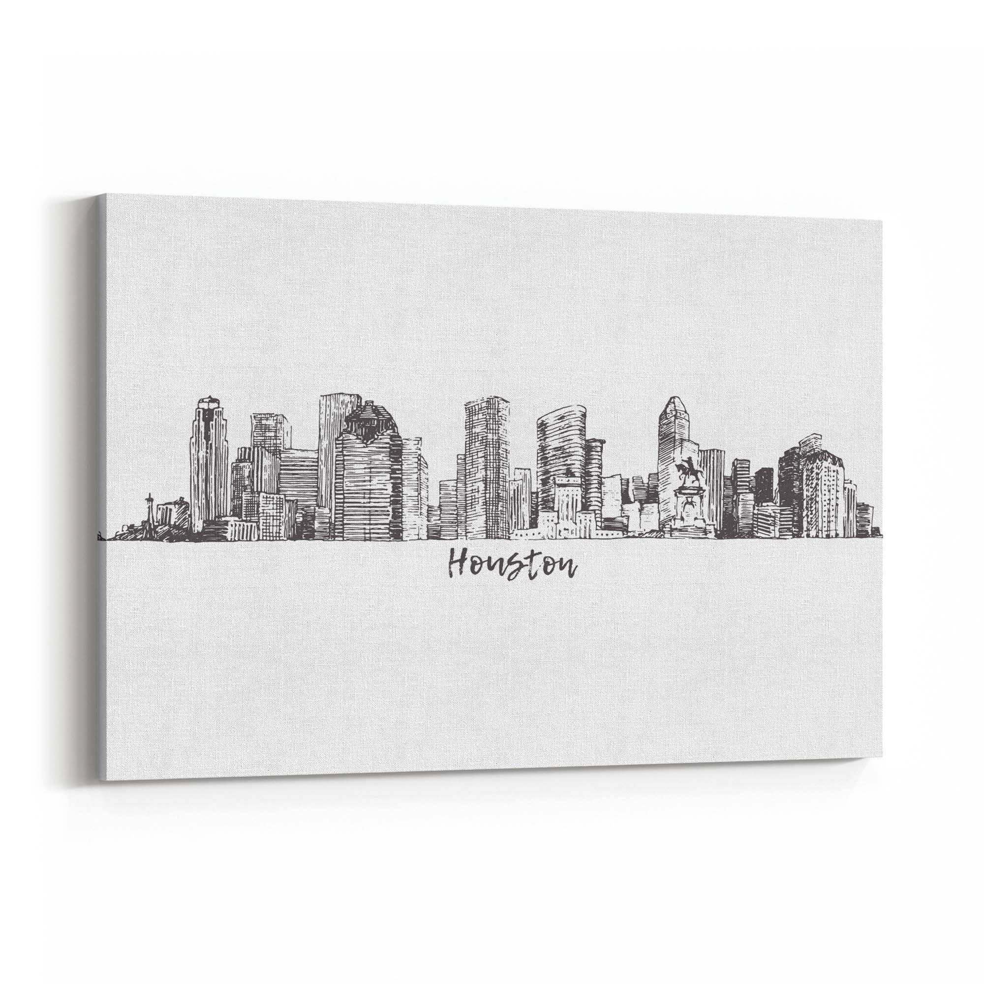 Houston Texas Skyline Drawing Minimal Wall Art