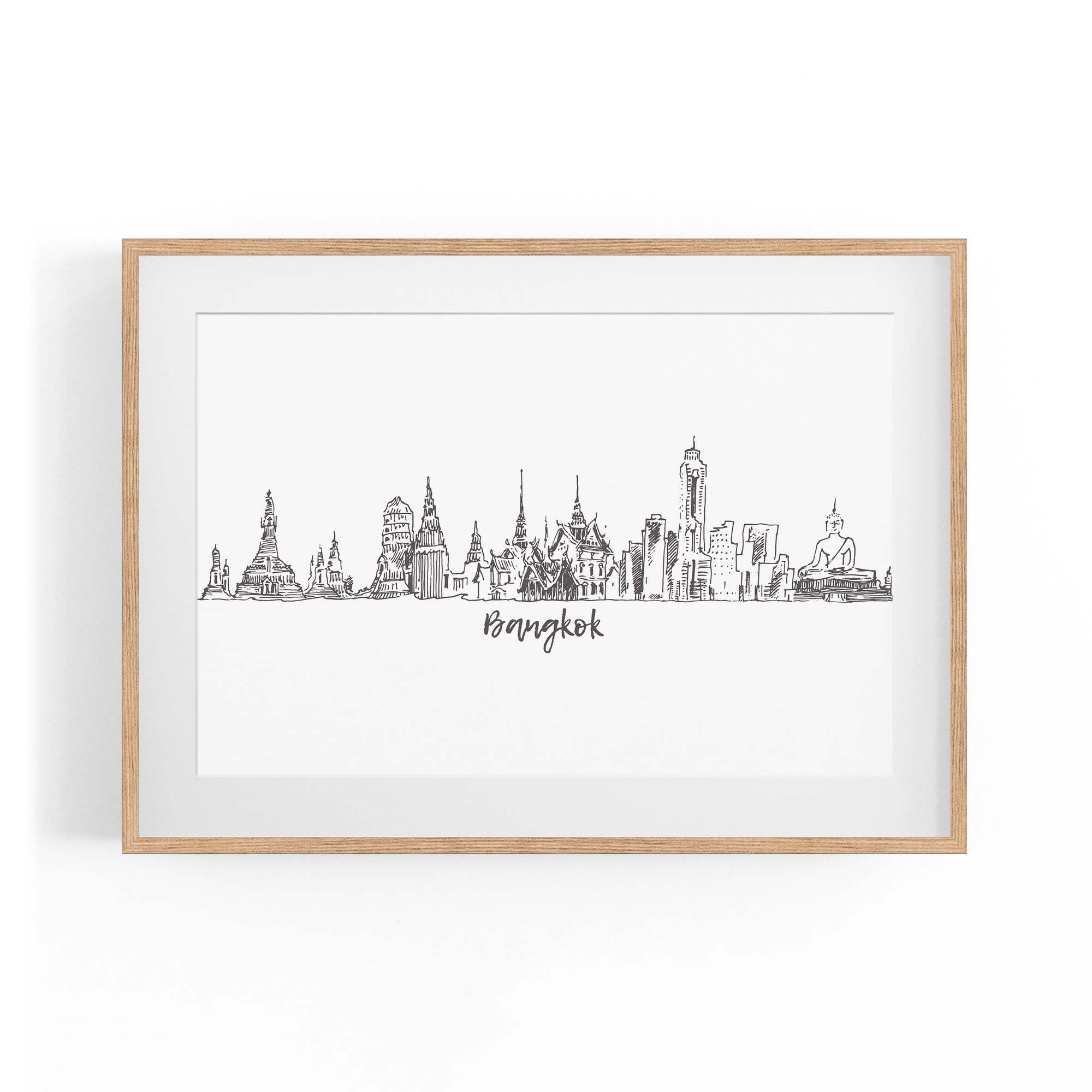Bangkok Thailand Drawing Minimal Travel Wall Art