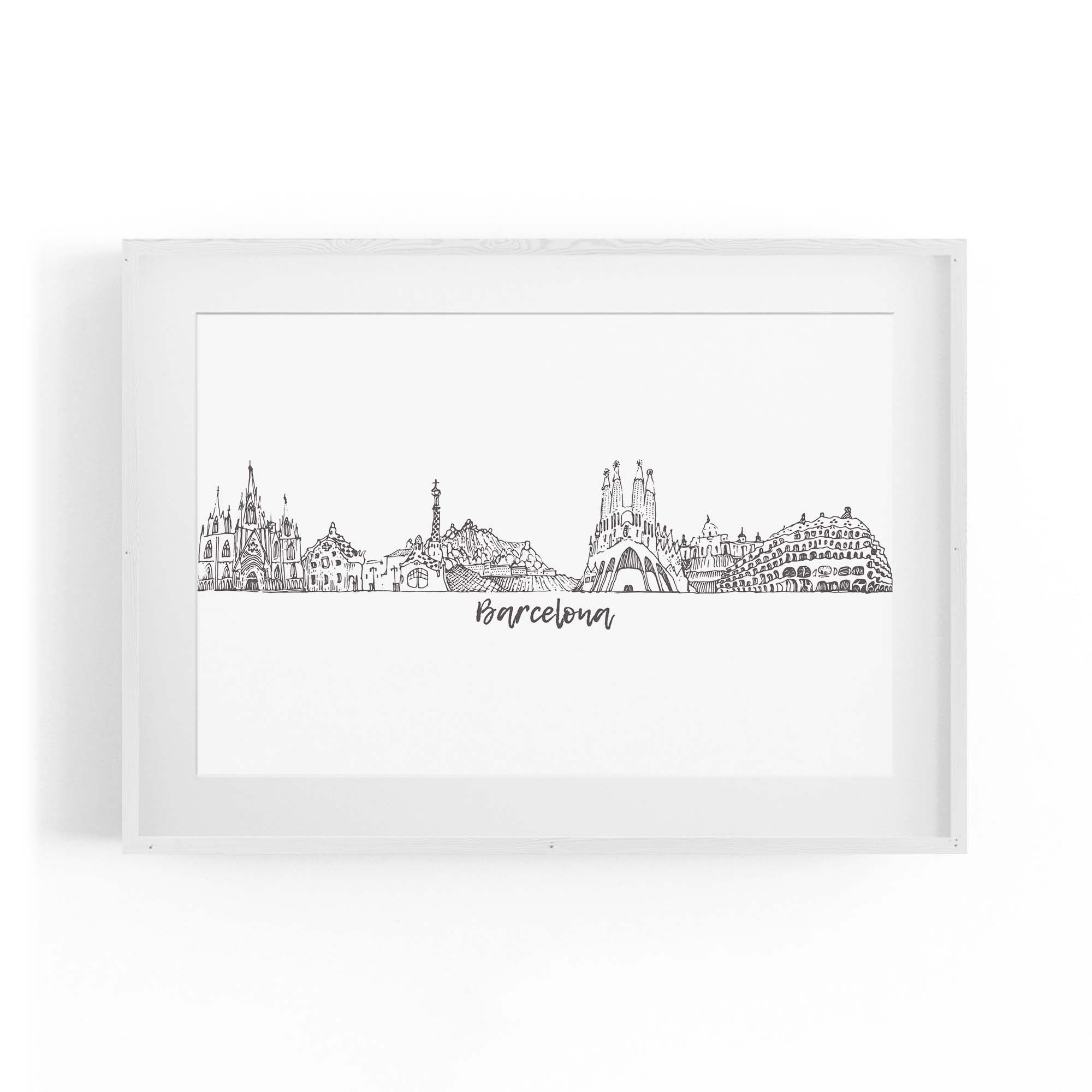 Barcelona Spain Minimal Drawing Cityscape Wall Art