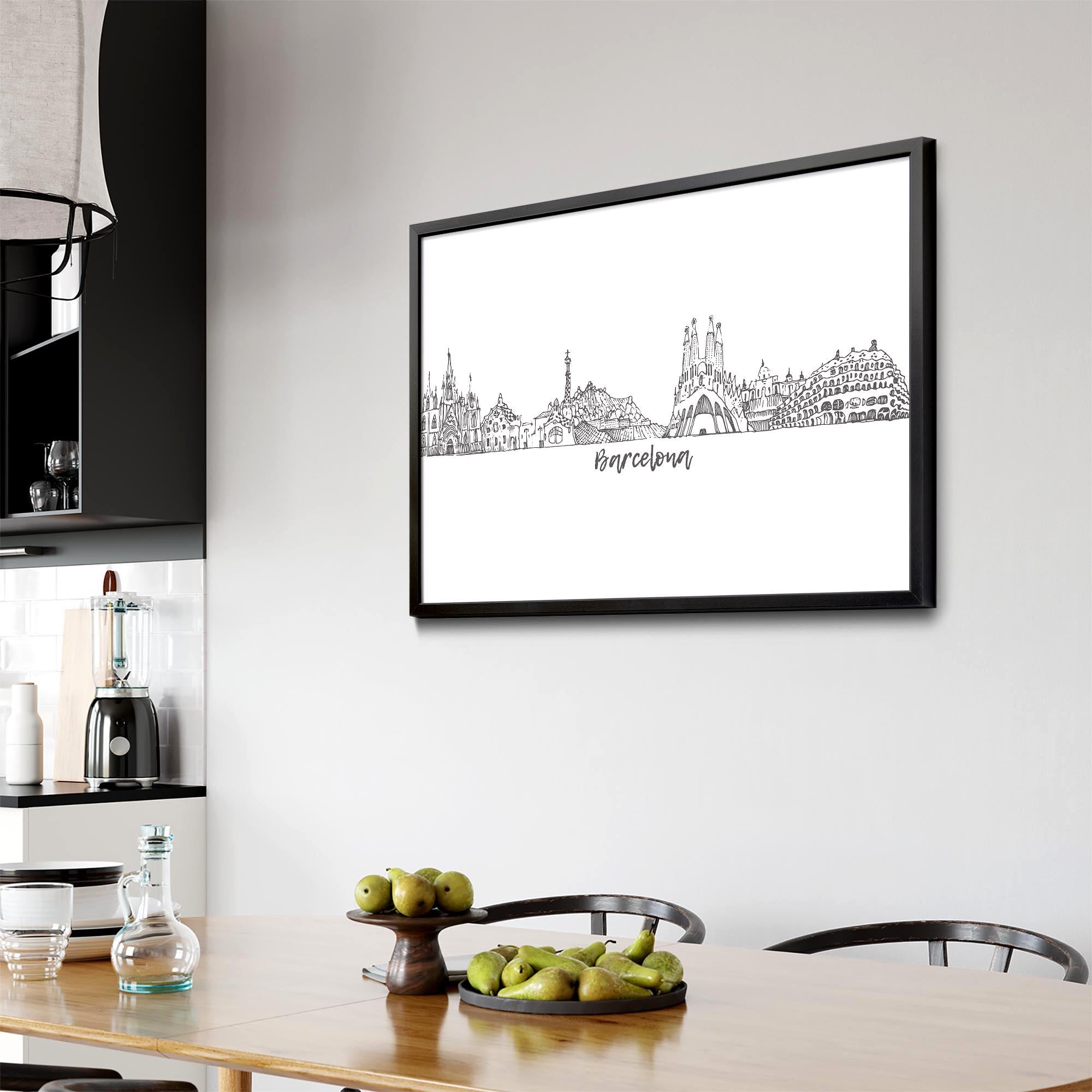 Barcelona Spain Minimal Drawing Cityscape Wall Art