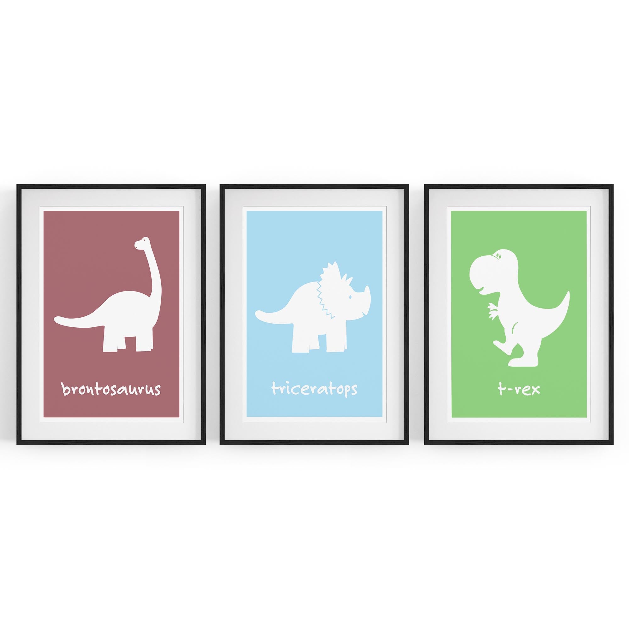 Set of Cartoon Dinosaur Nursery Bedroom Wall Art #2