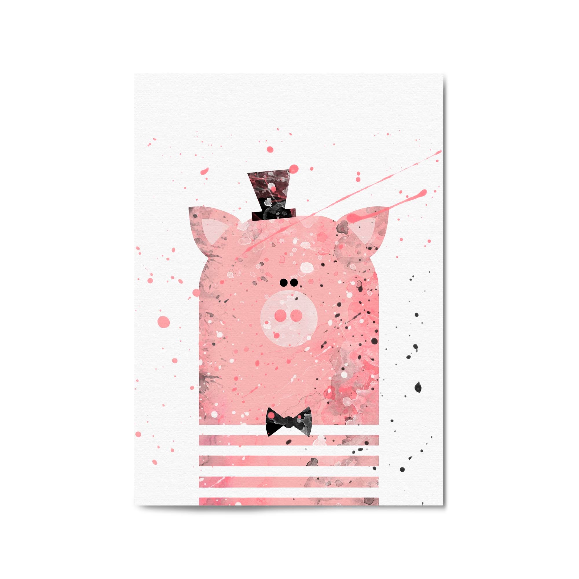 Pink Pig Nursery Cartoon Cute Animal Baby Wall Art