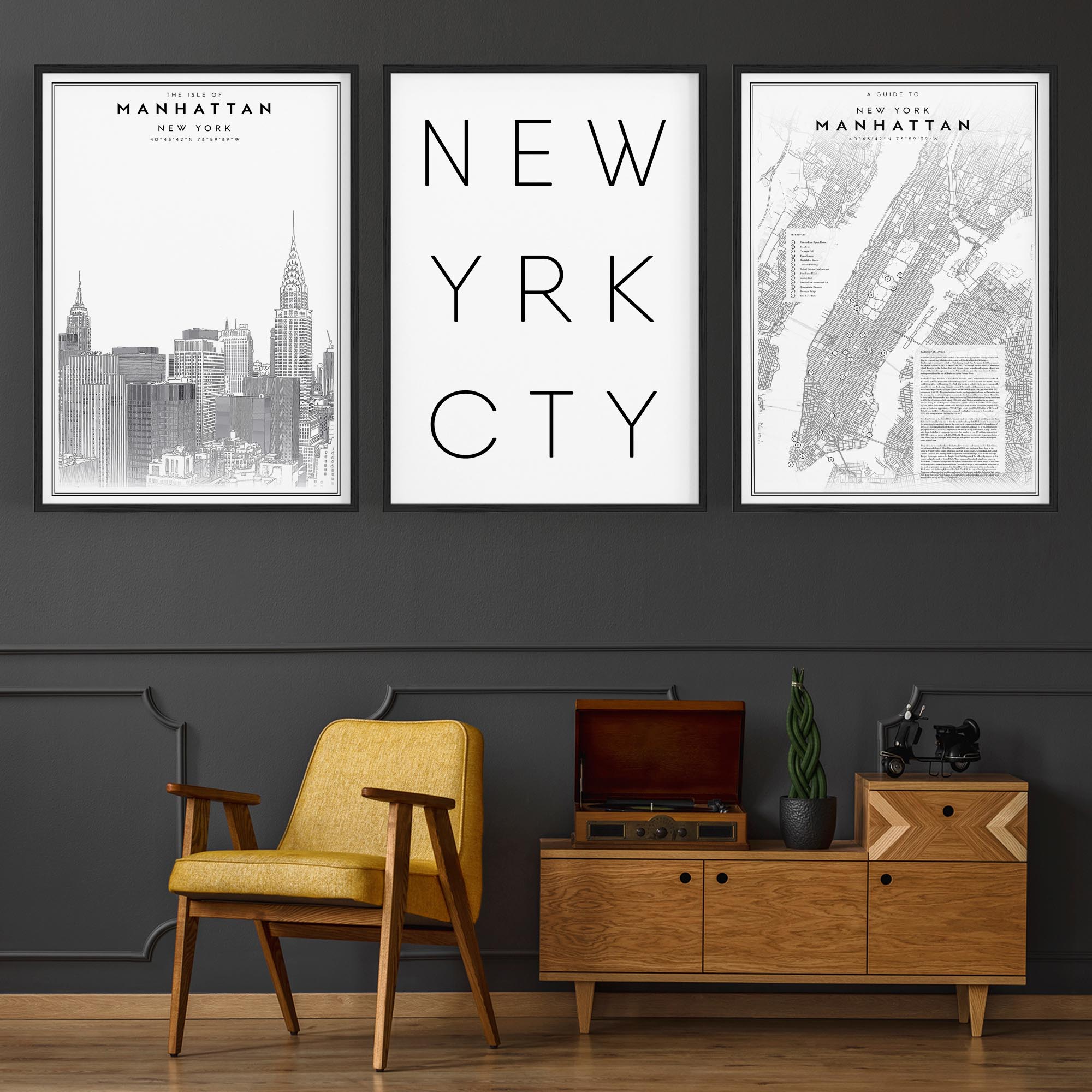 Set of New York Wall Minimal Black & White Art