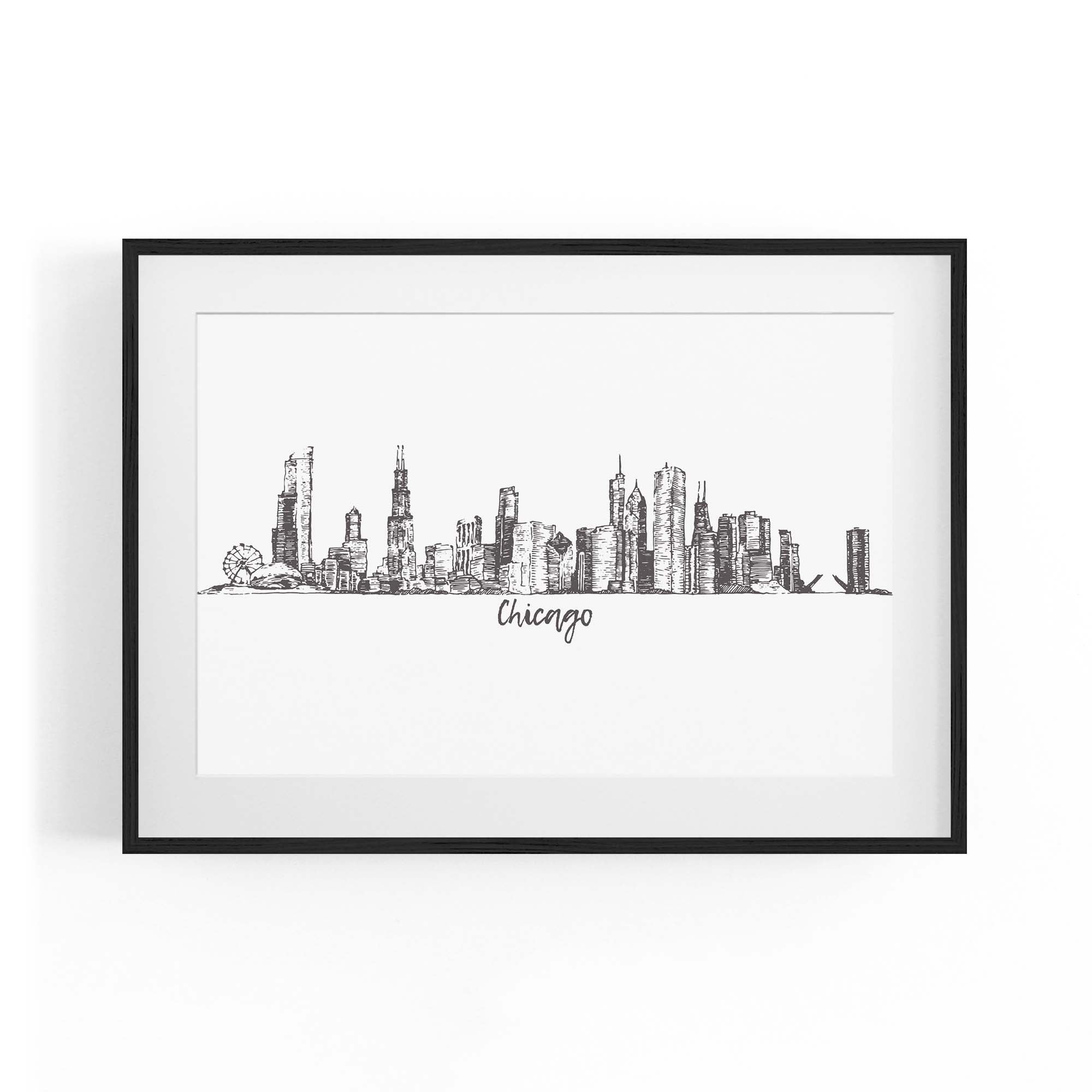 Chicago, USA Minimal Cityscape Drawing Wall Art