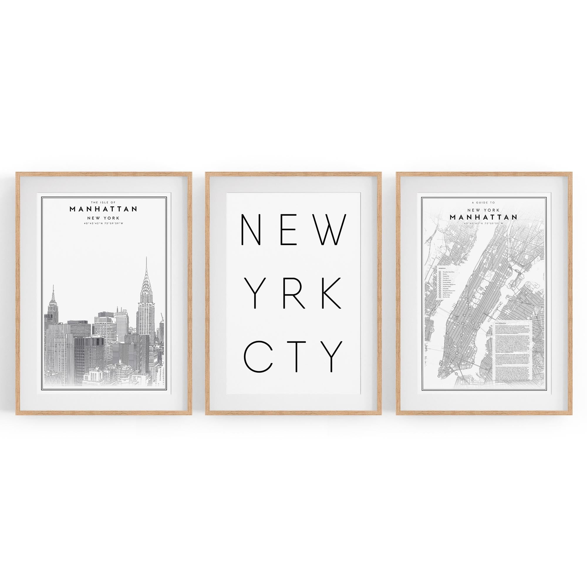 Set of New York Wall Minimal Black & White Art