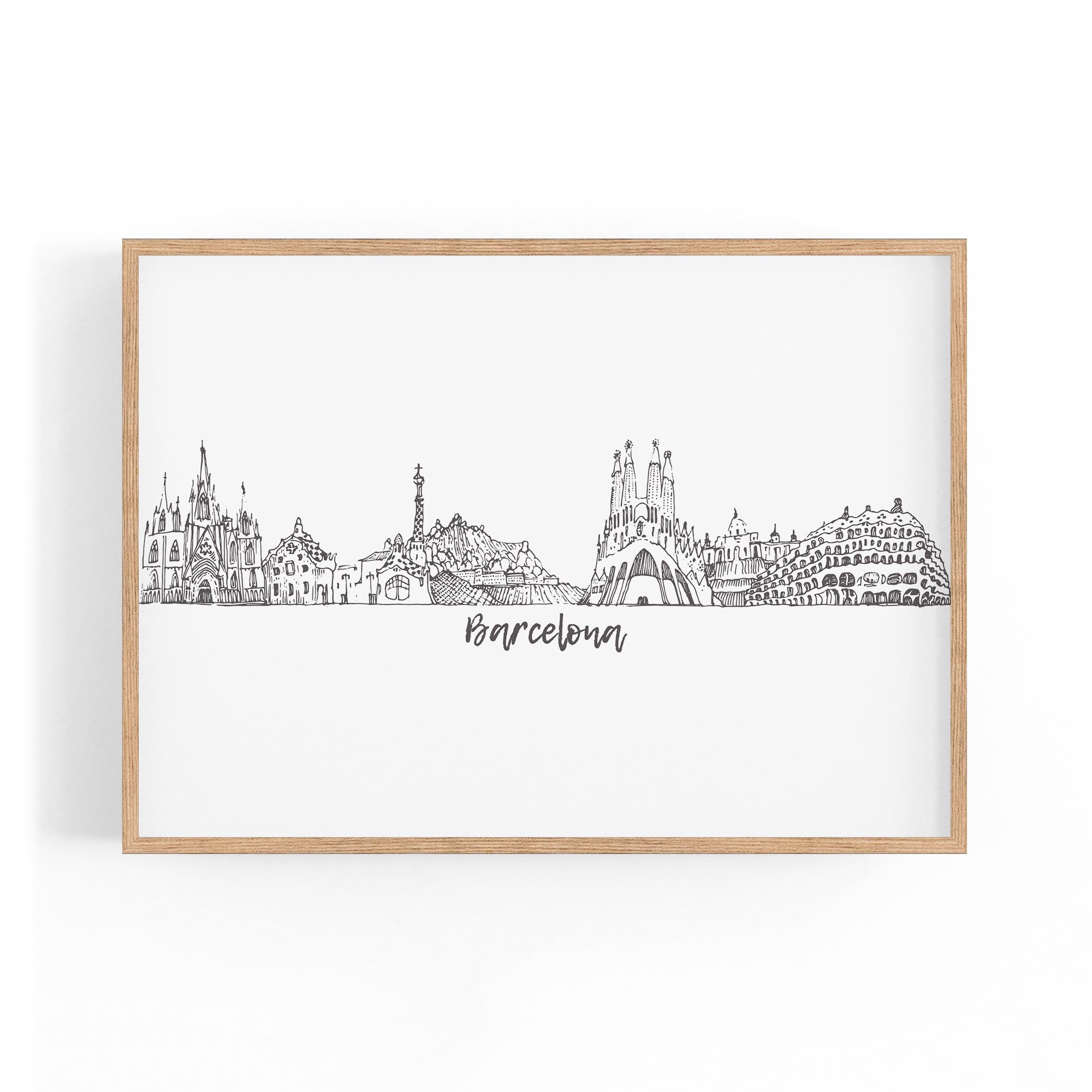 Barcelona Spain Minimal Drawing Cityscape Wall Art