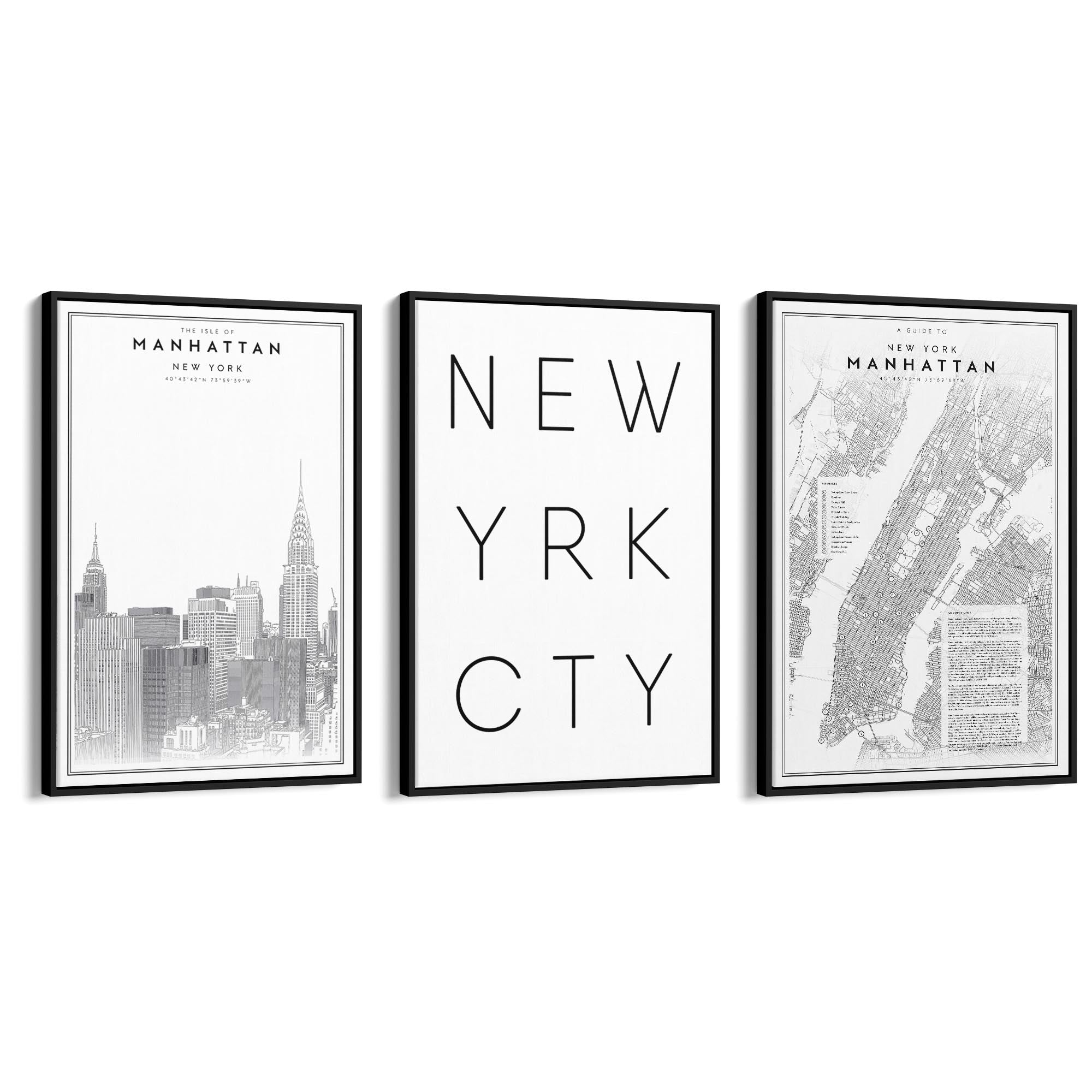 Set of New York Wall Minimal Black & White Art
