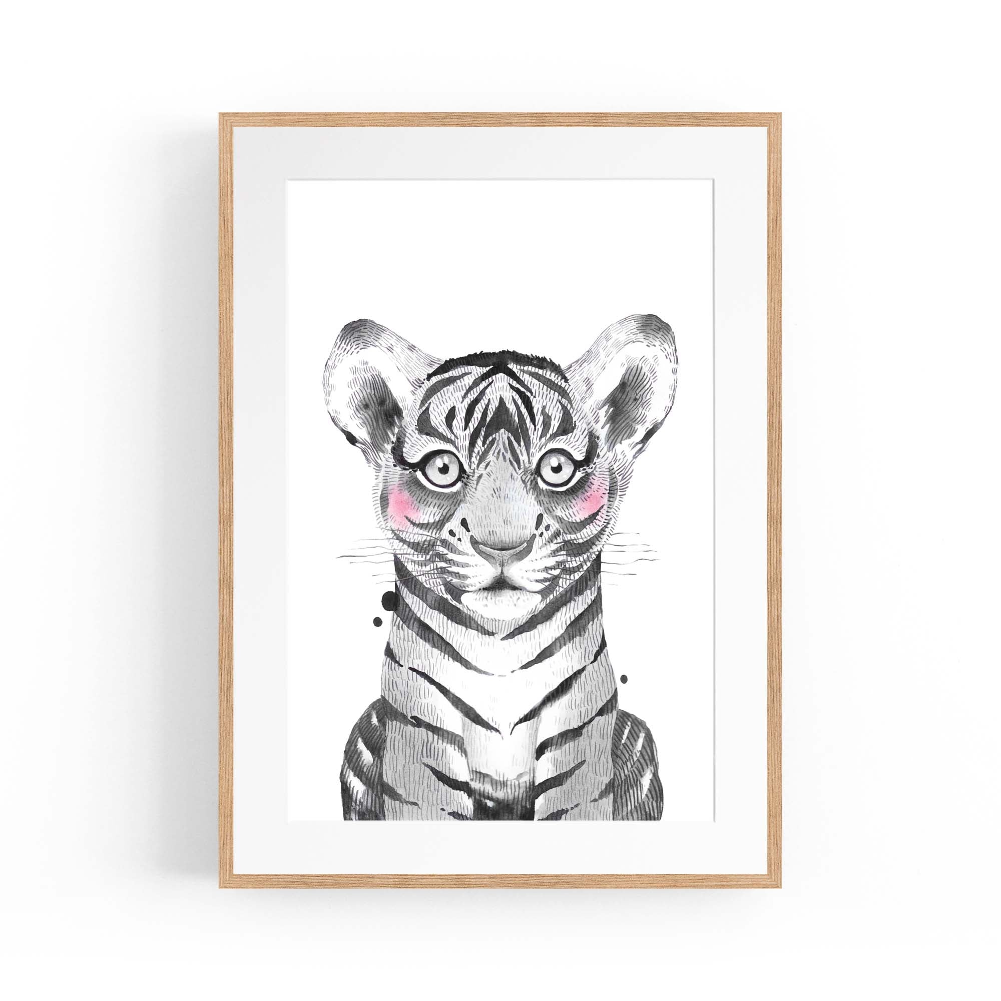 Cute Blushing Baby Tiger Nursery Animal Wall Art