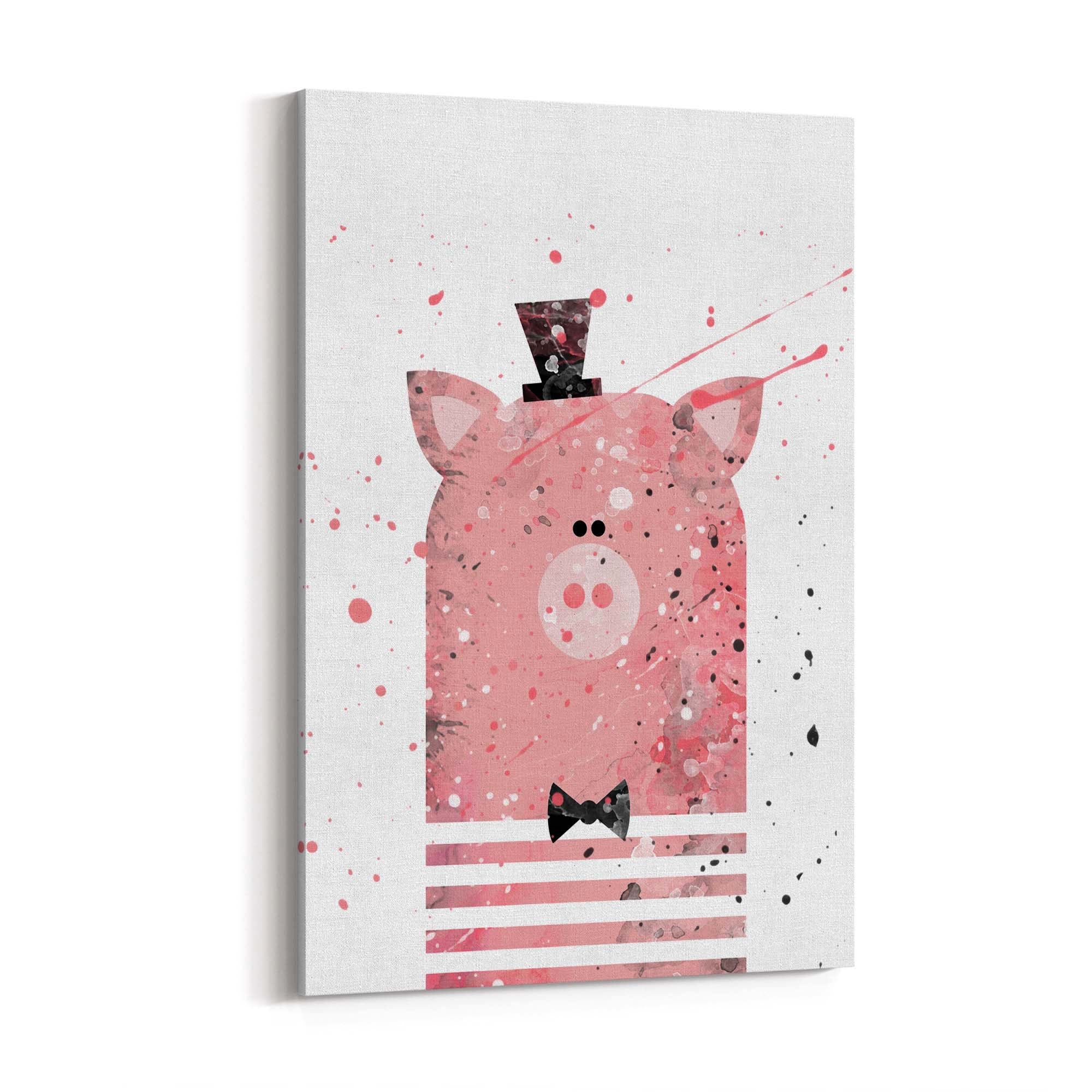 Pink Pig Nursery Cartoon Cute Animal Baby Wall Art