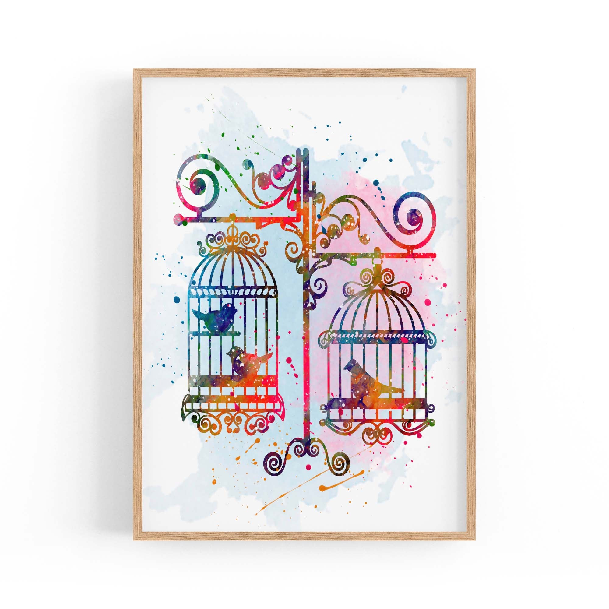 Birds In Cages Cute Decoration Wall Art