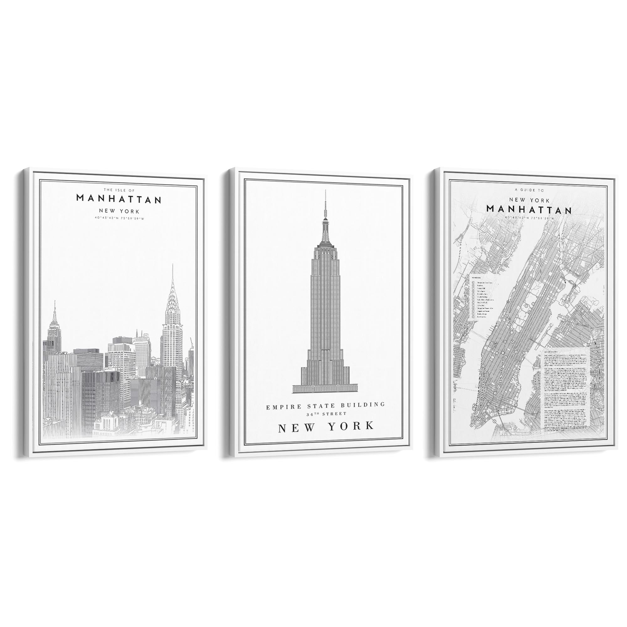 Set of New York Wall Minimal Black & White Art