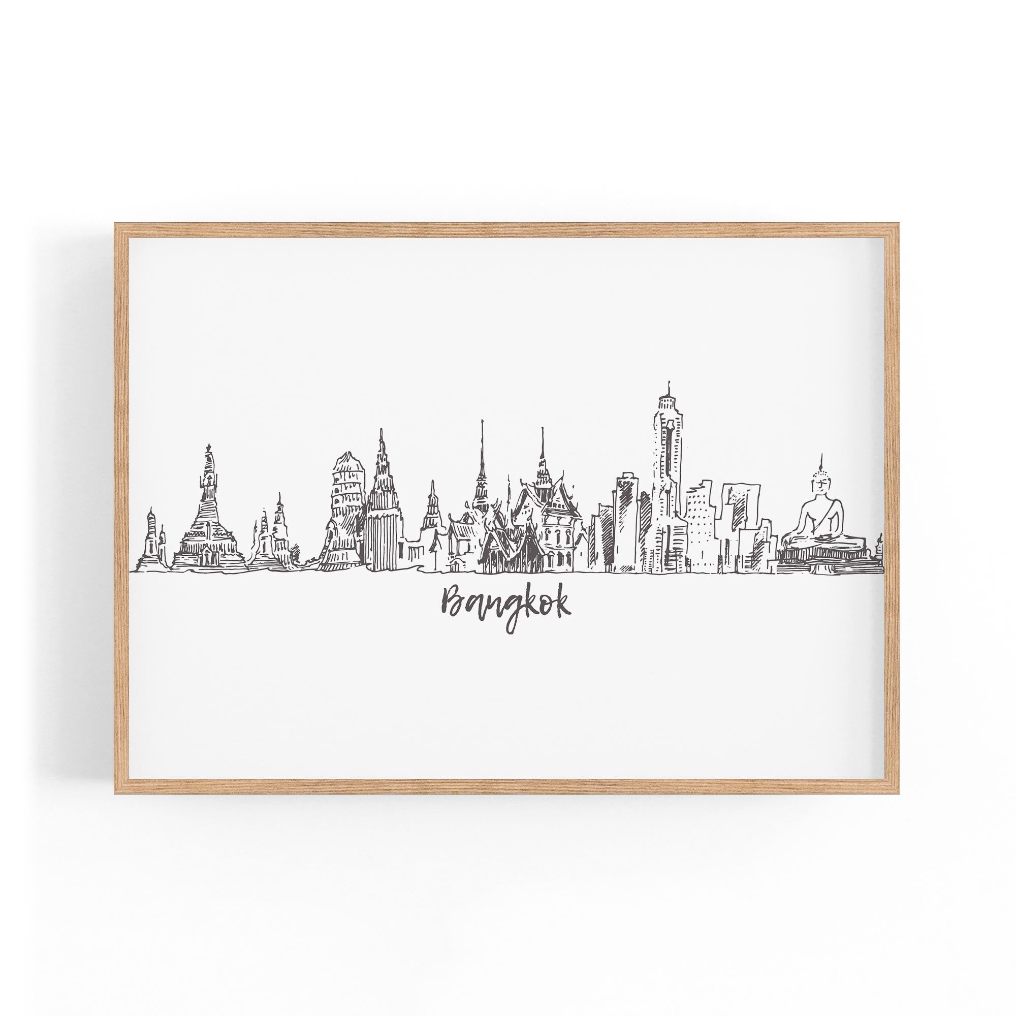 Bangkok Thailand Drawing Minimal Travel Wall Art