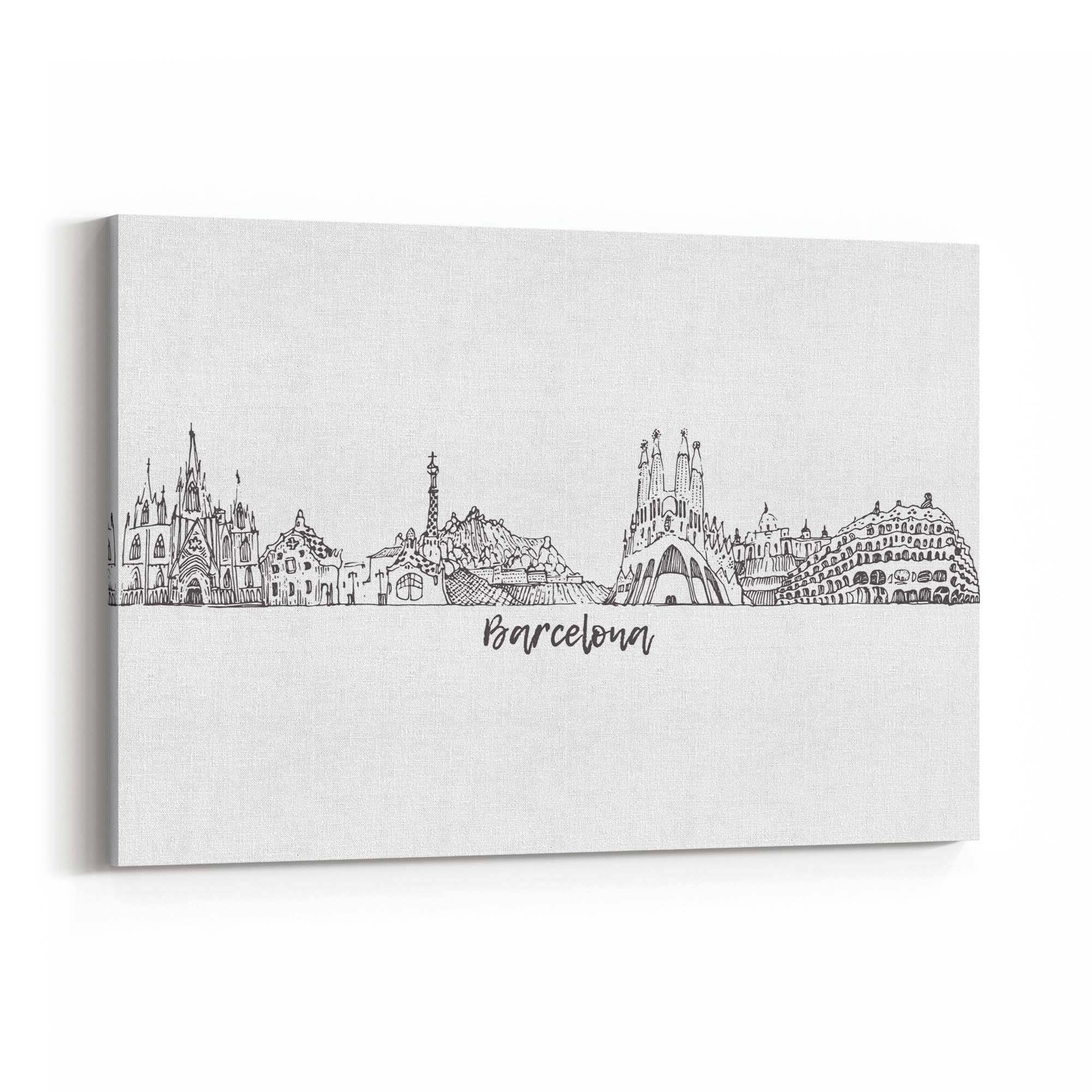 Barcelona Spain Minimal Drawing Cityscape Wall Art