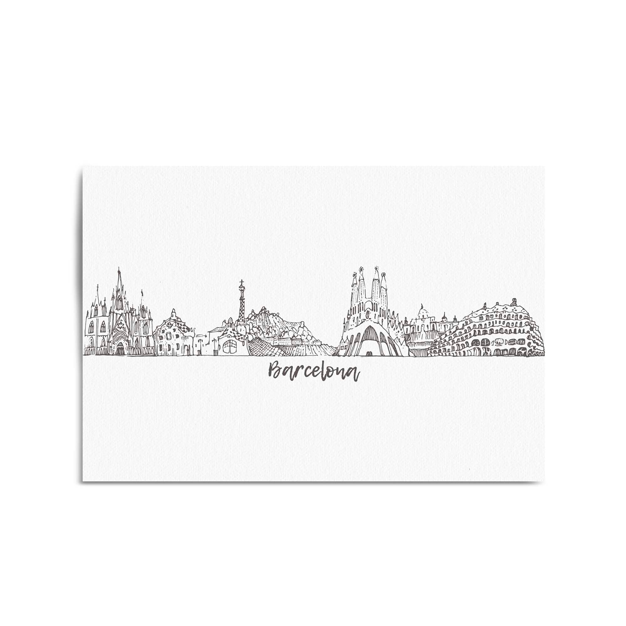 Barcelona Spain Minimal Drawing Cityscape Wall Art