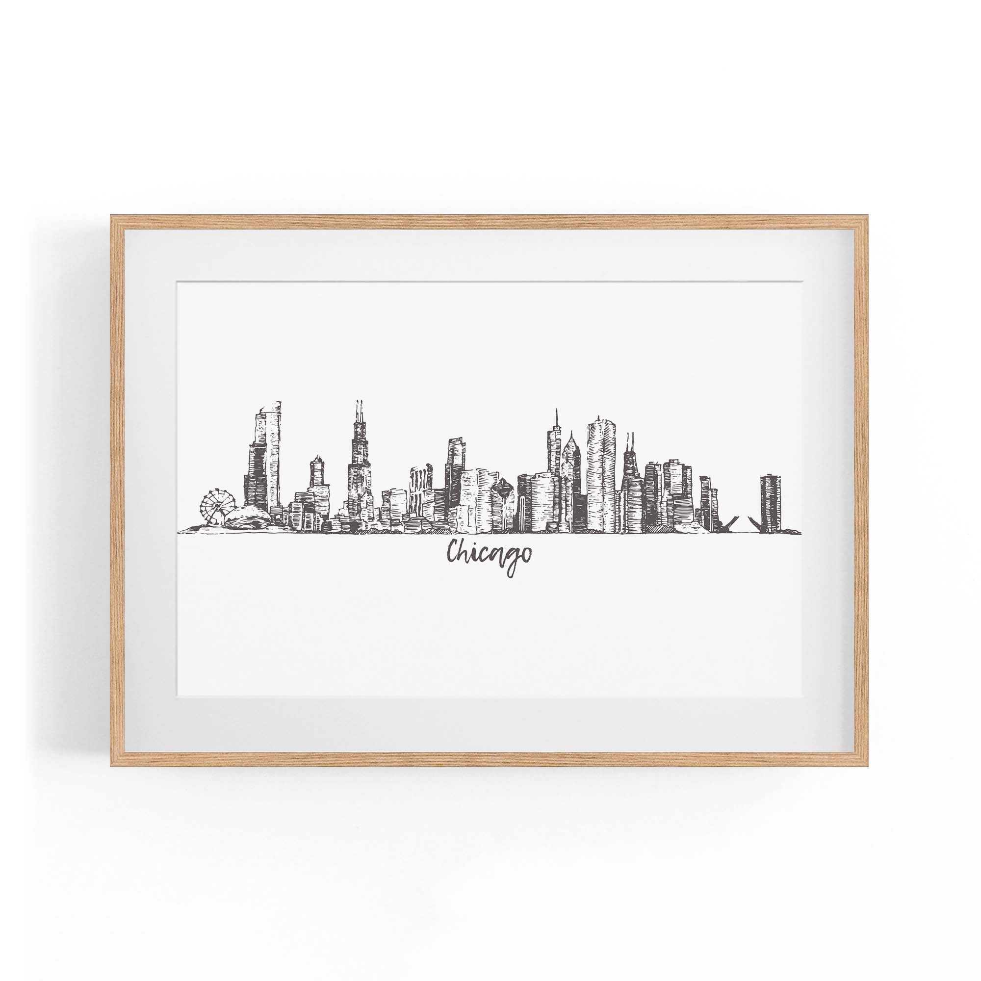 Chicago, USA Minimal Cityscape Drawing Wall Art