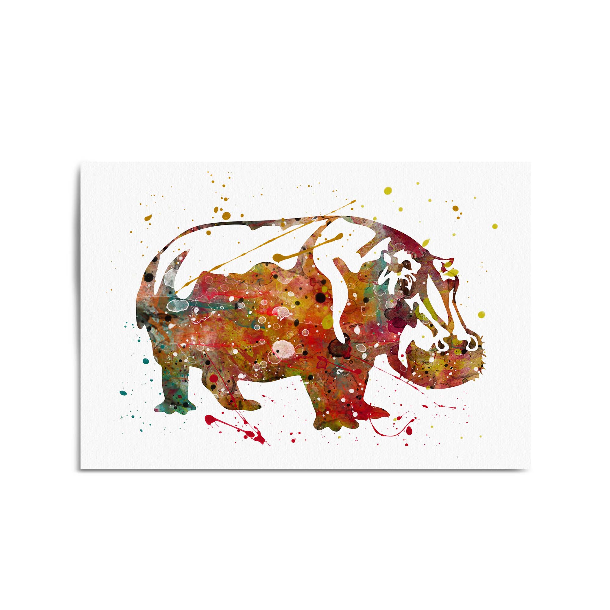 Watercolour Hippo Painting Animal Nursery Wall Art