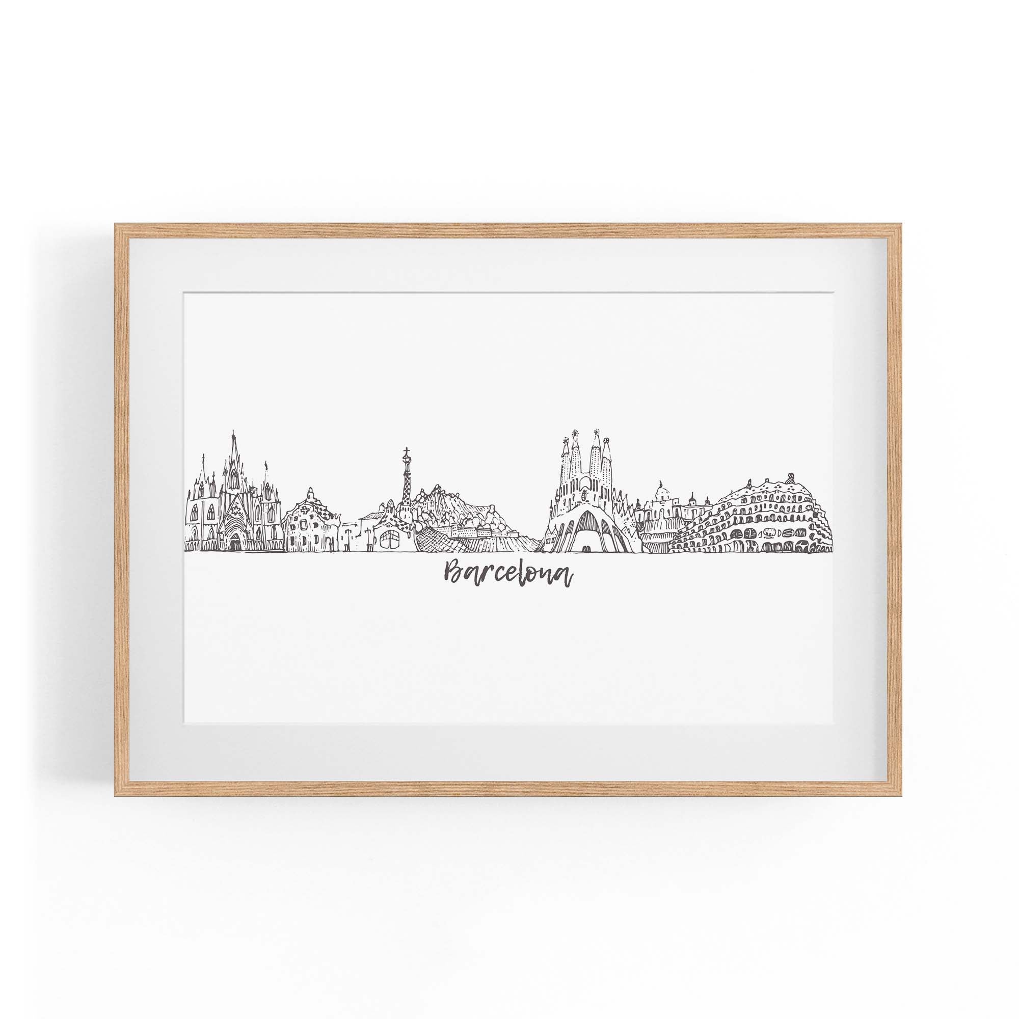 Barcelona Spain Minimal Drawing Cityscape Wall Art