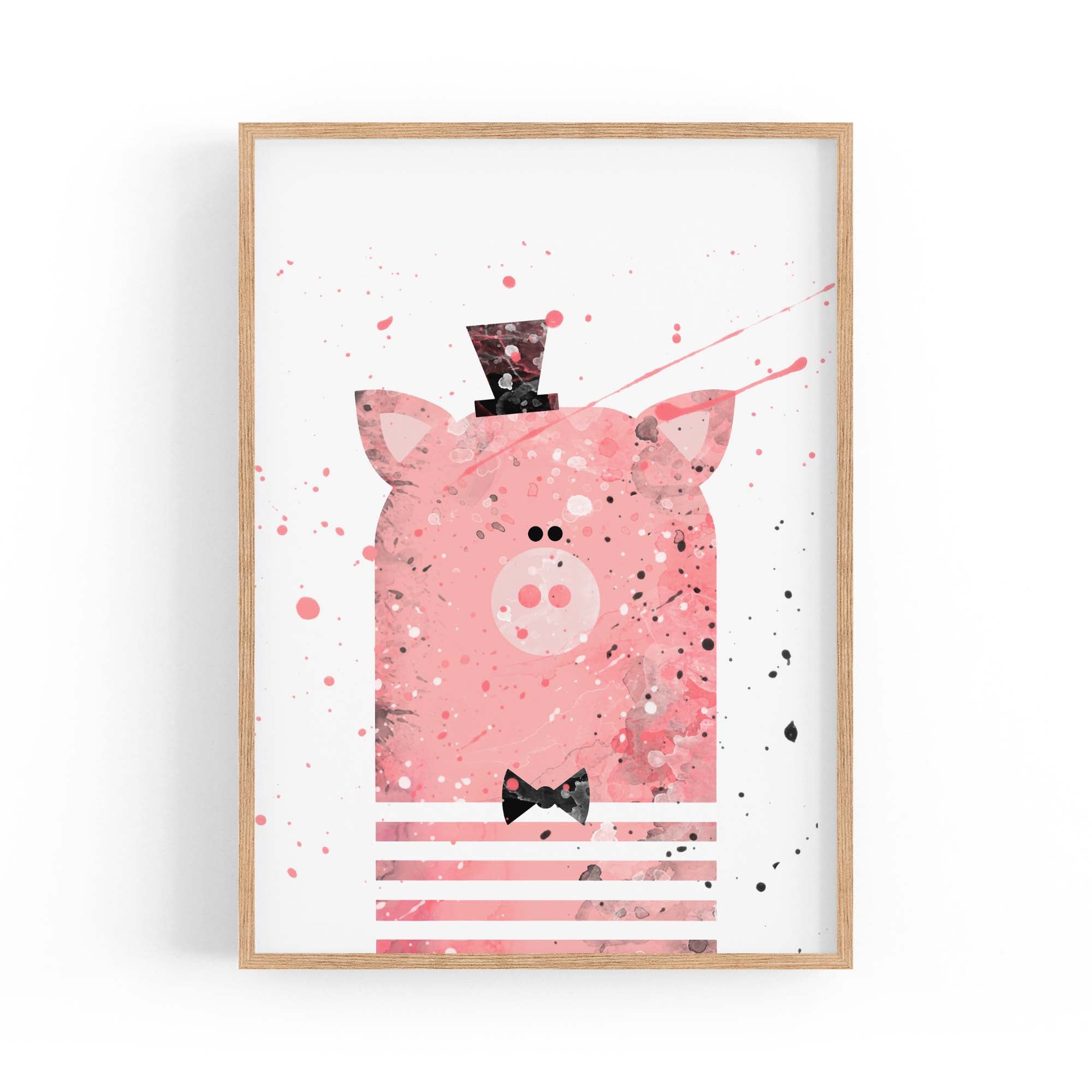 Pink Pig Nursery Cartoon Cute Animal Baby Wall Art
