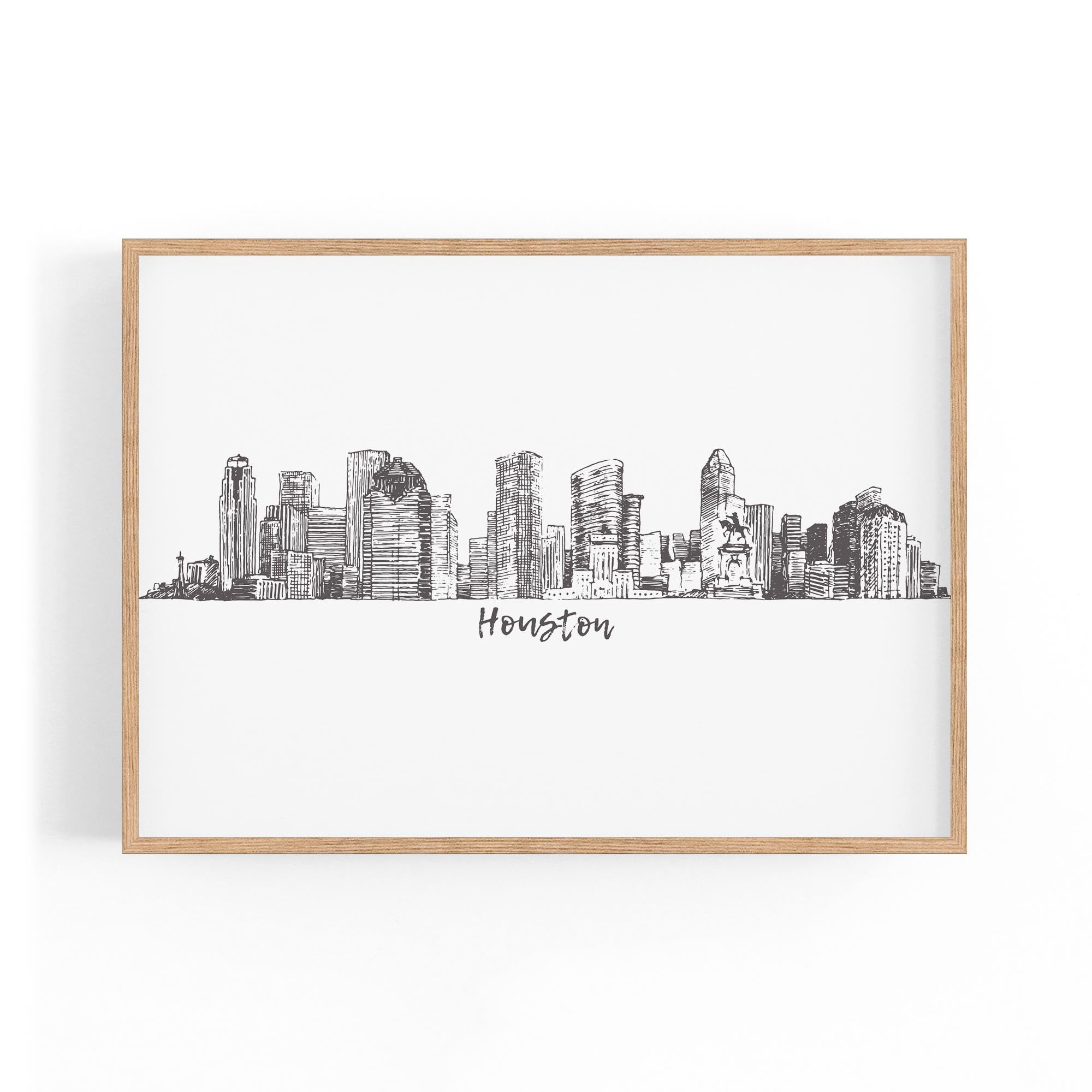 Houston Texas Skyline Drawing Minimal Wall Art