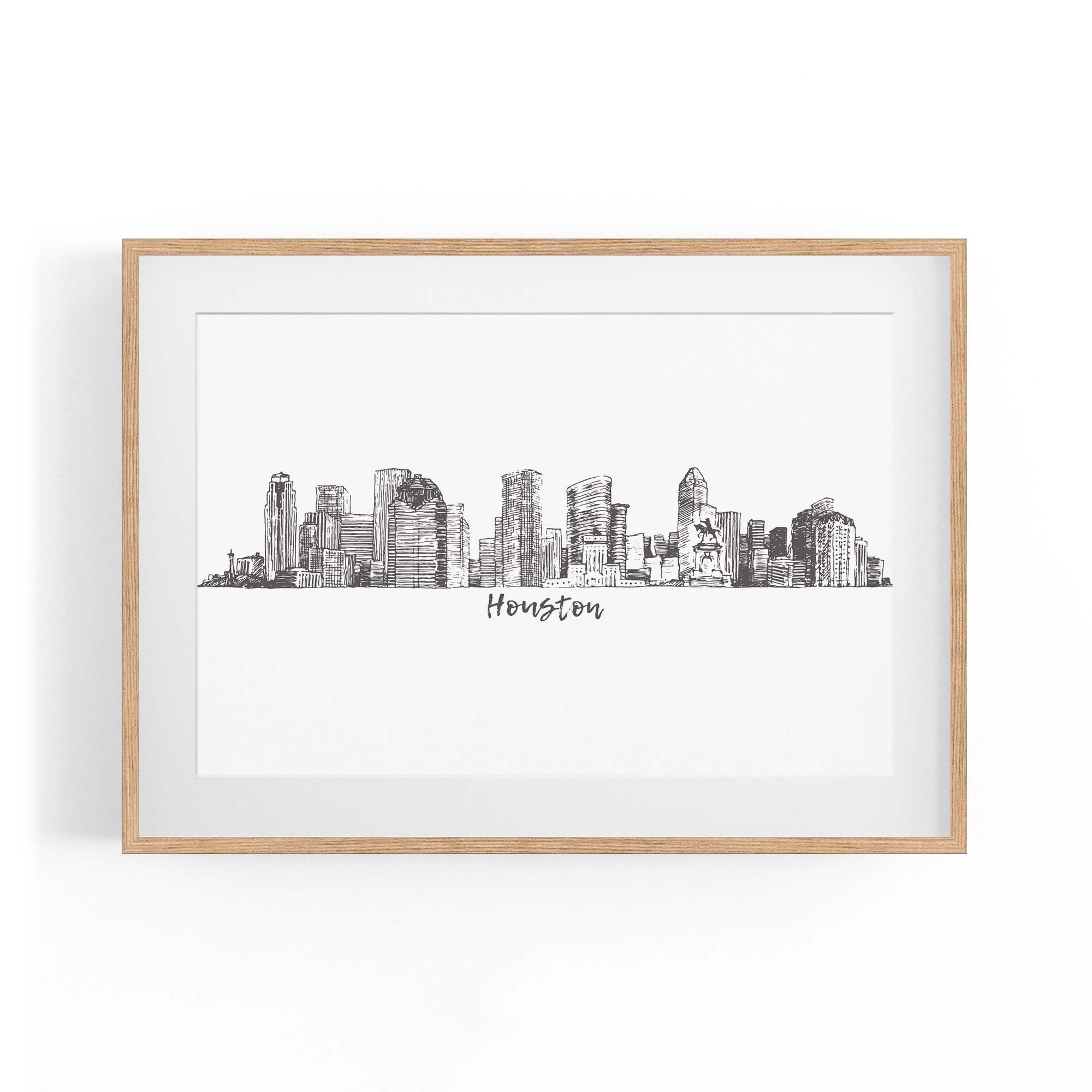 Houston Texas Skyline Drawing Minimal Wall Art