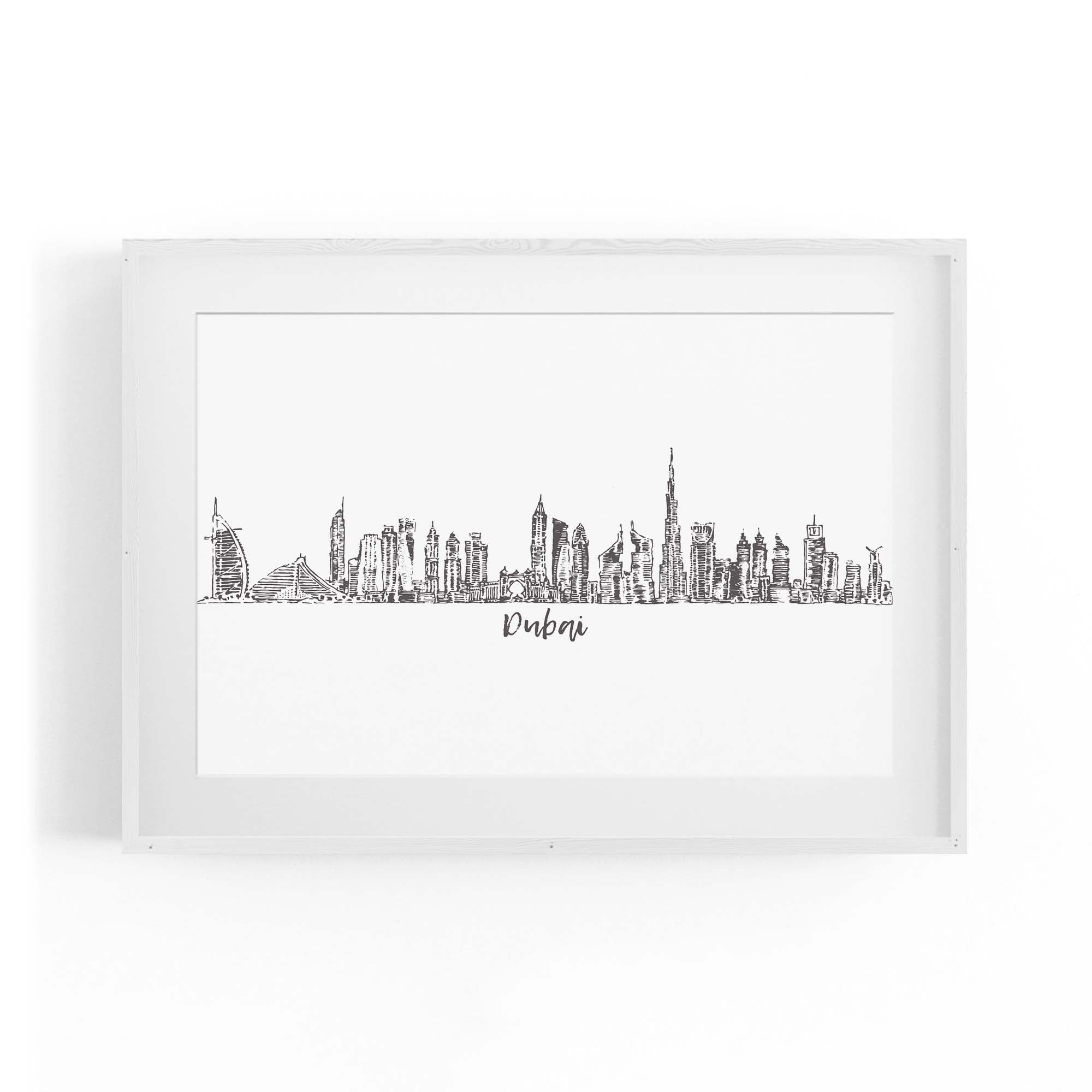 Dubai UAE Cityscape Drawing Minimal Wall Art