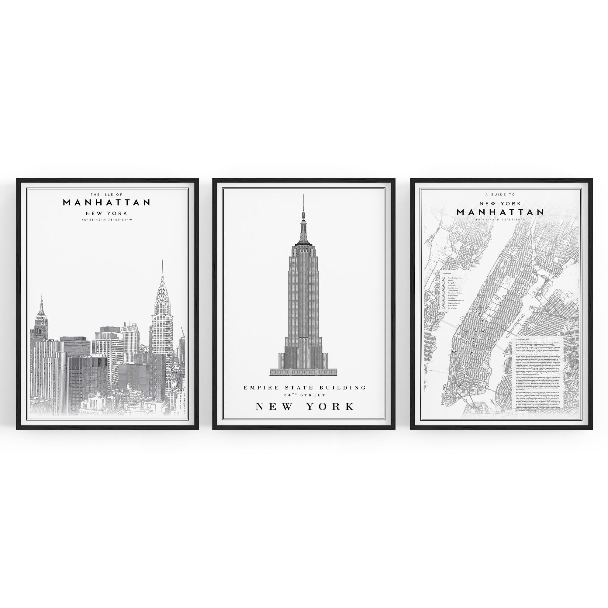 Set of New York Wall Minimal Black & White Art