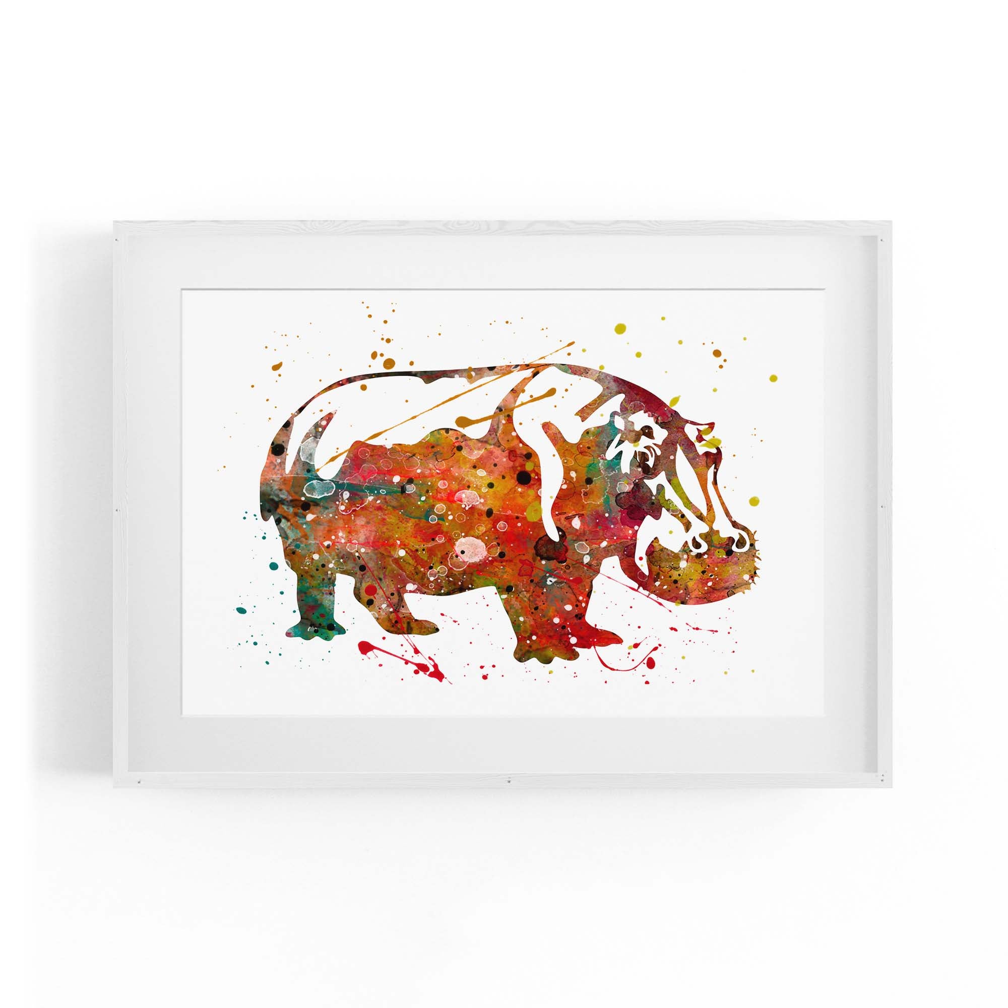 Watercolour Hippo Painting Animal Nursery Wall Art