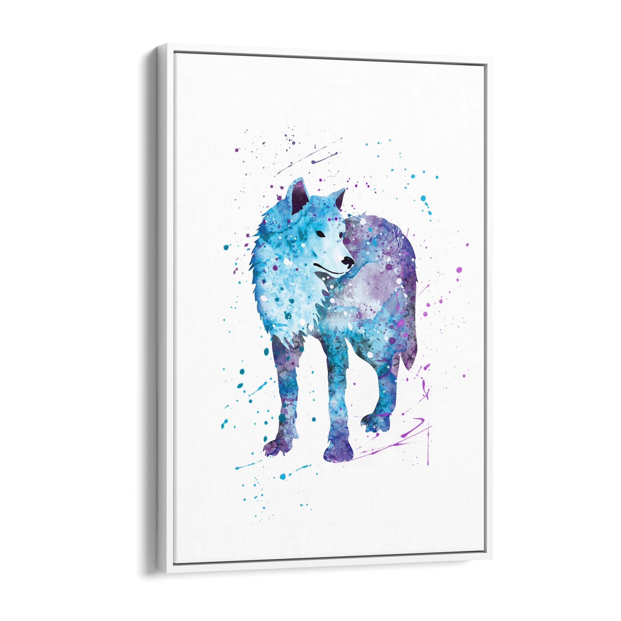 Blue Lone Wolf Cute Animal Painting Wall Art