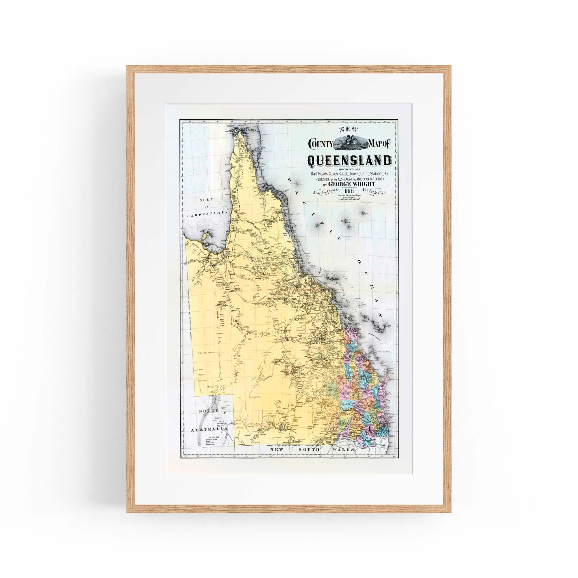 Queensland Australia Vintage Map Wall Art #2