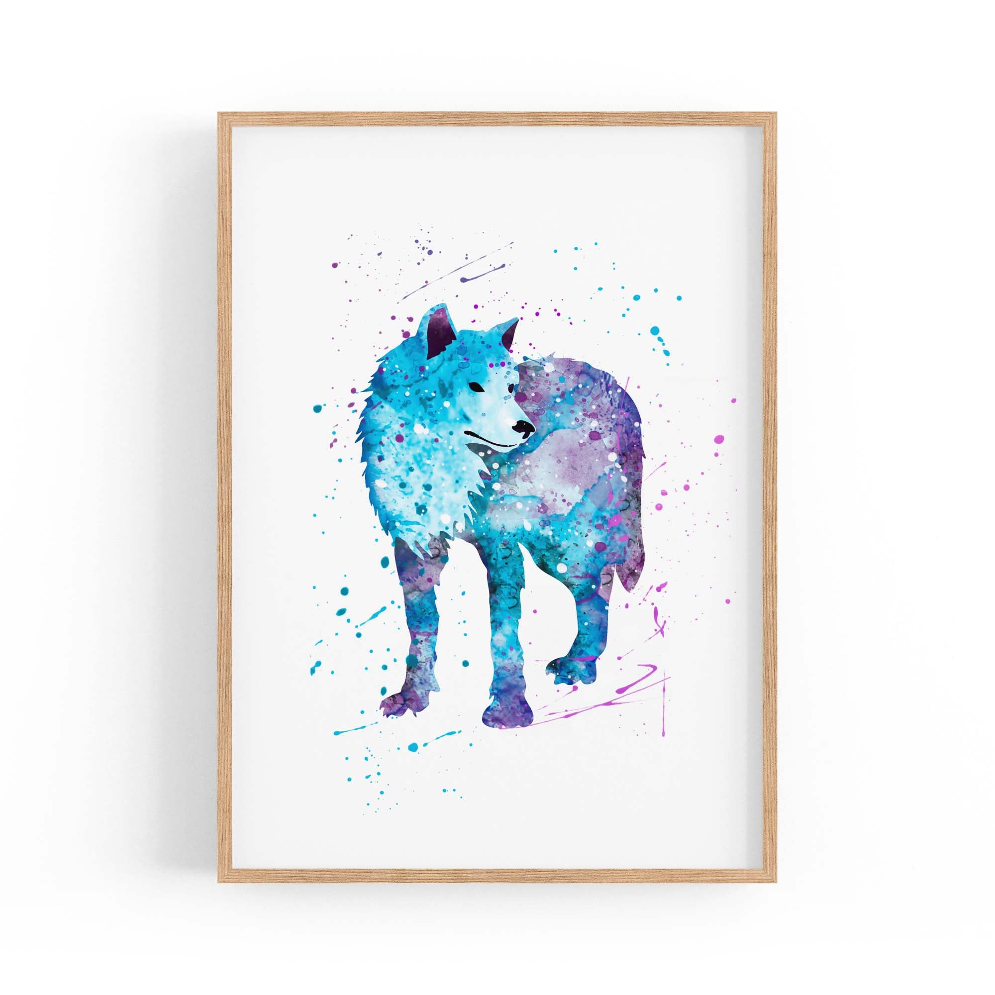 Blue Lone Wolf Cute Animal Painting Wall Art